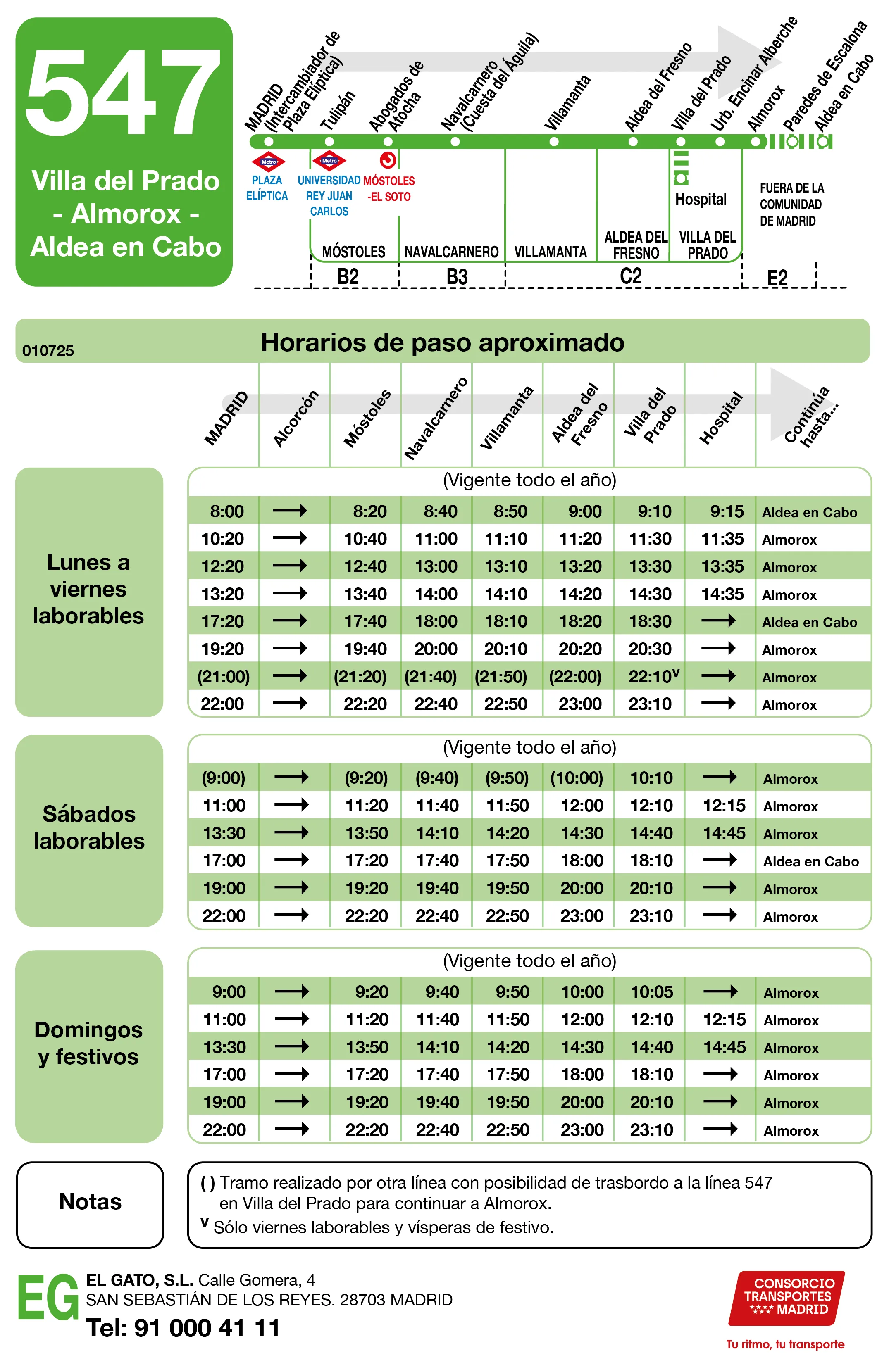 Horario de ida de la línea 547 - Autobuses interurbanos Madrid