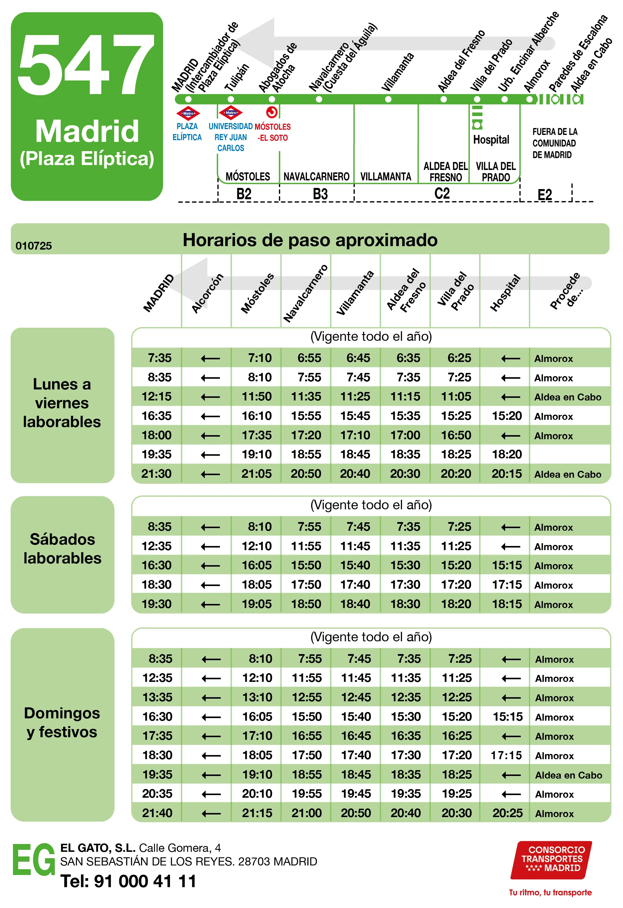 Horario de vuelta de la línea 547 - Autobuses interurbanos Madrid