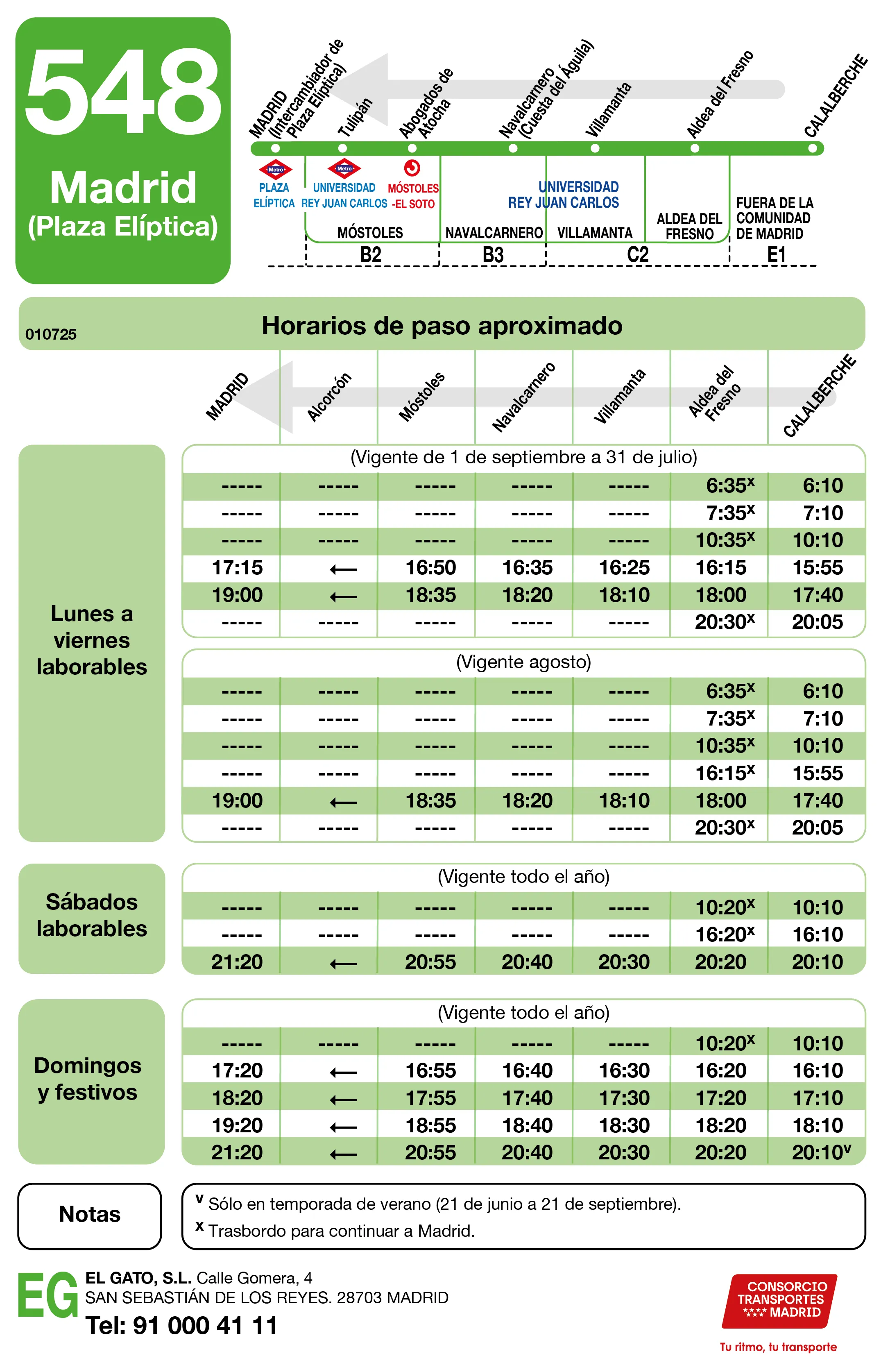Horario de vuelta de la línea 548 - Autobuses interurbanos Madrid