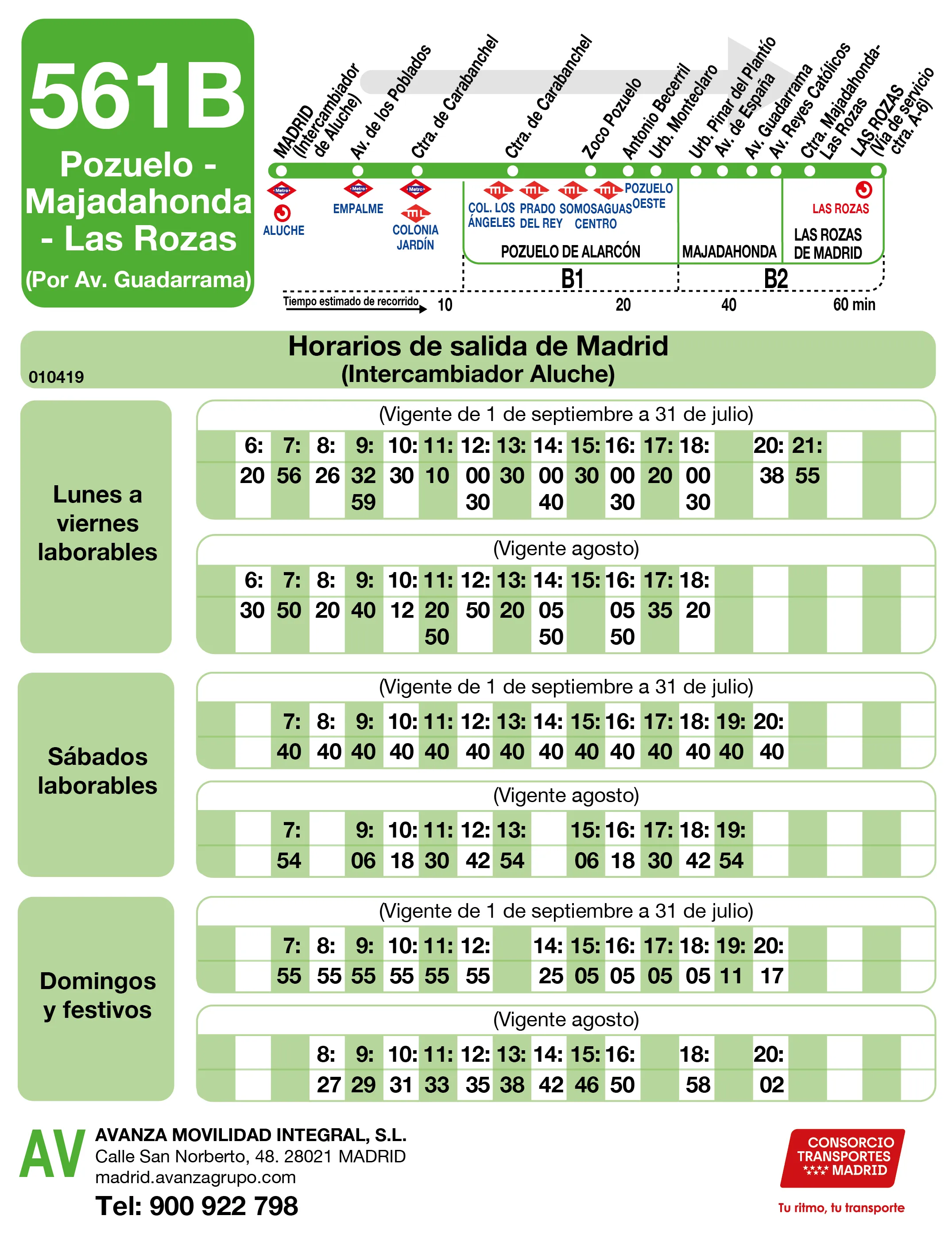 Horario de ida de la línea 561B - Autobuses interurbanos Madrid