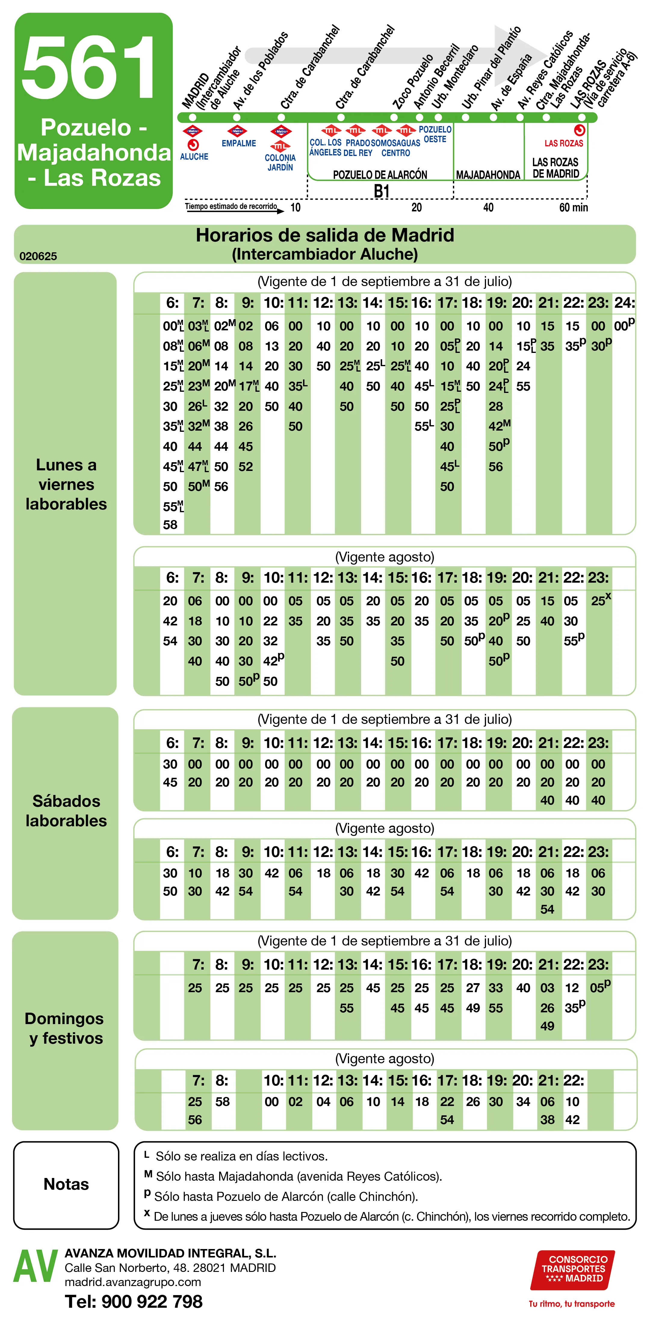 Horario de ida de la línea 561 - Autobuses interurbanos Madrid