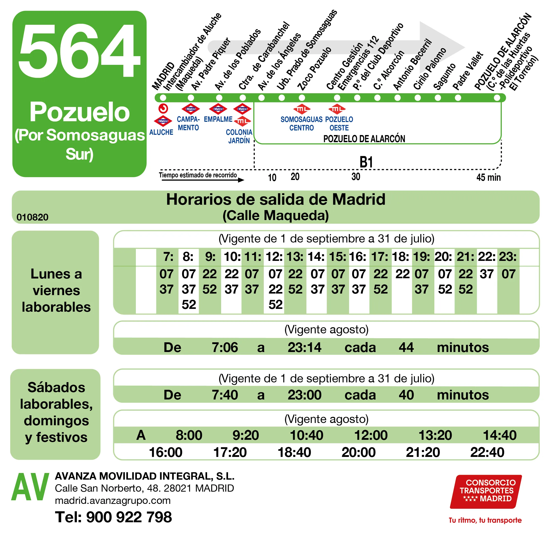Horario de ida de la línea 564 - Autobuses interurbanos Madrid