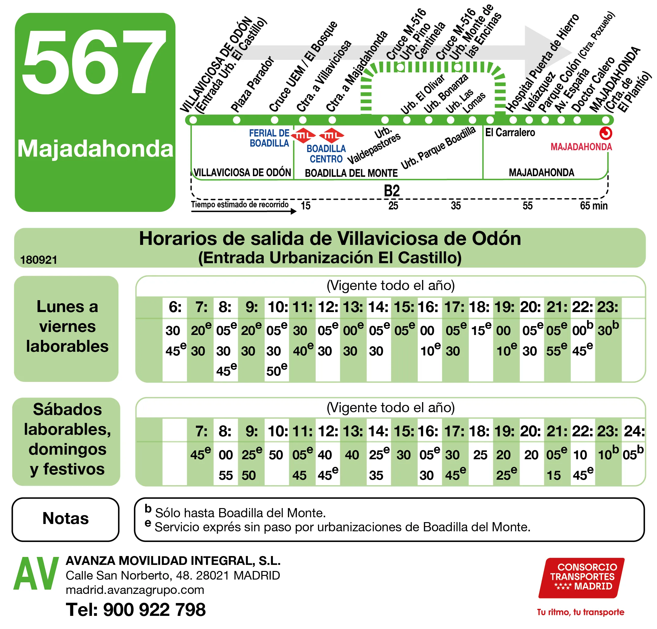 Horario de ida de la línea 567 - Autobuses interurbanos Madrid