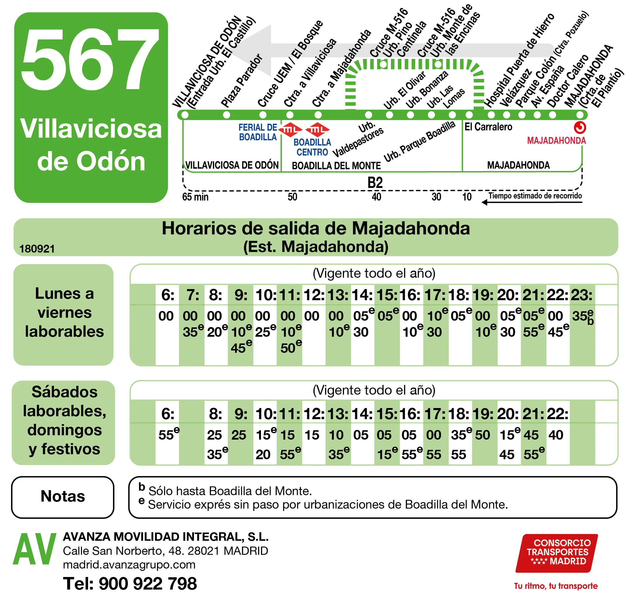 Horario de vuelta de la línea 567 - Autobuses interurbanos Madrid