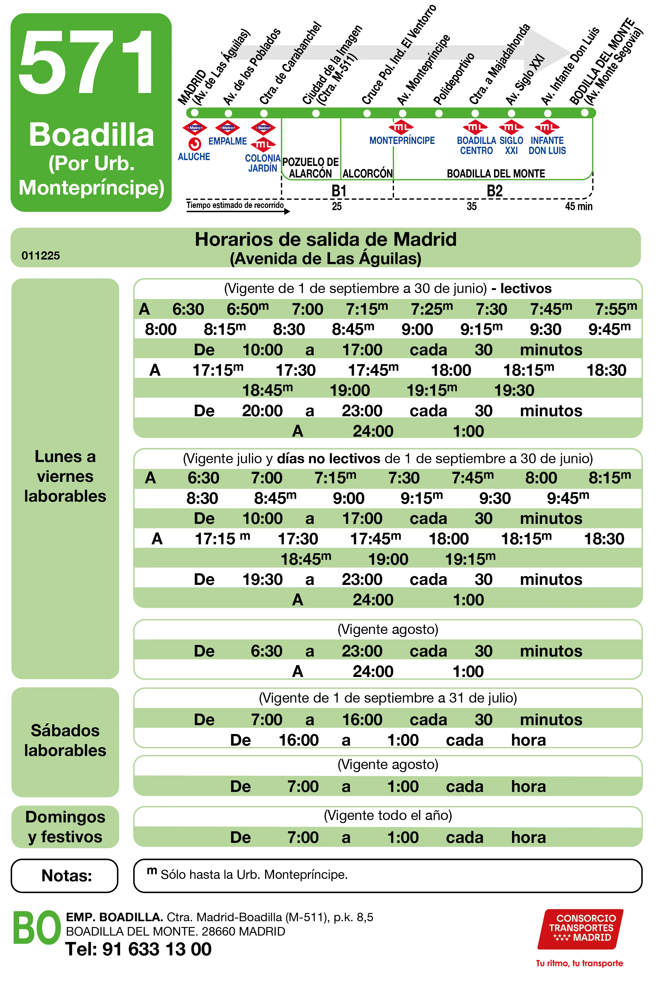 Horario de ida de la línea 571 - Autobuses interurbanos Madrid