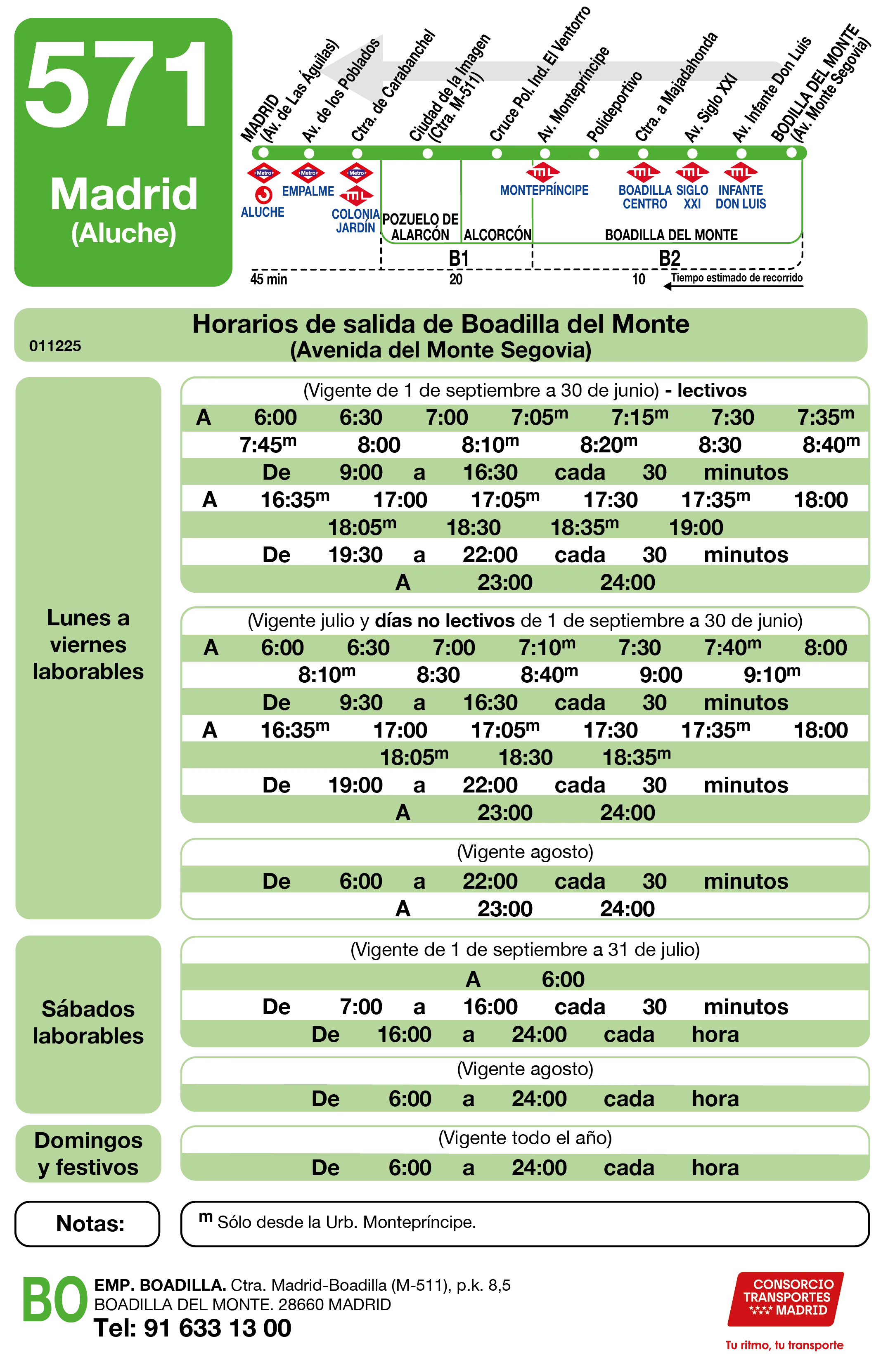 Horario de vuelta de la línea 571 - Autobuses interurbanos Madrid