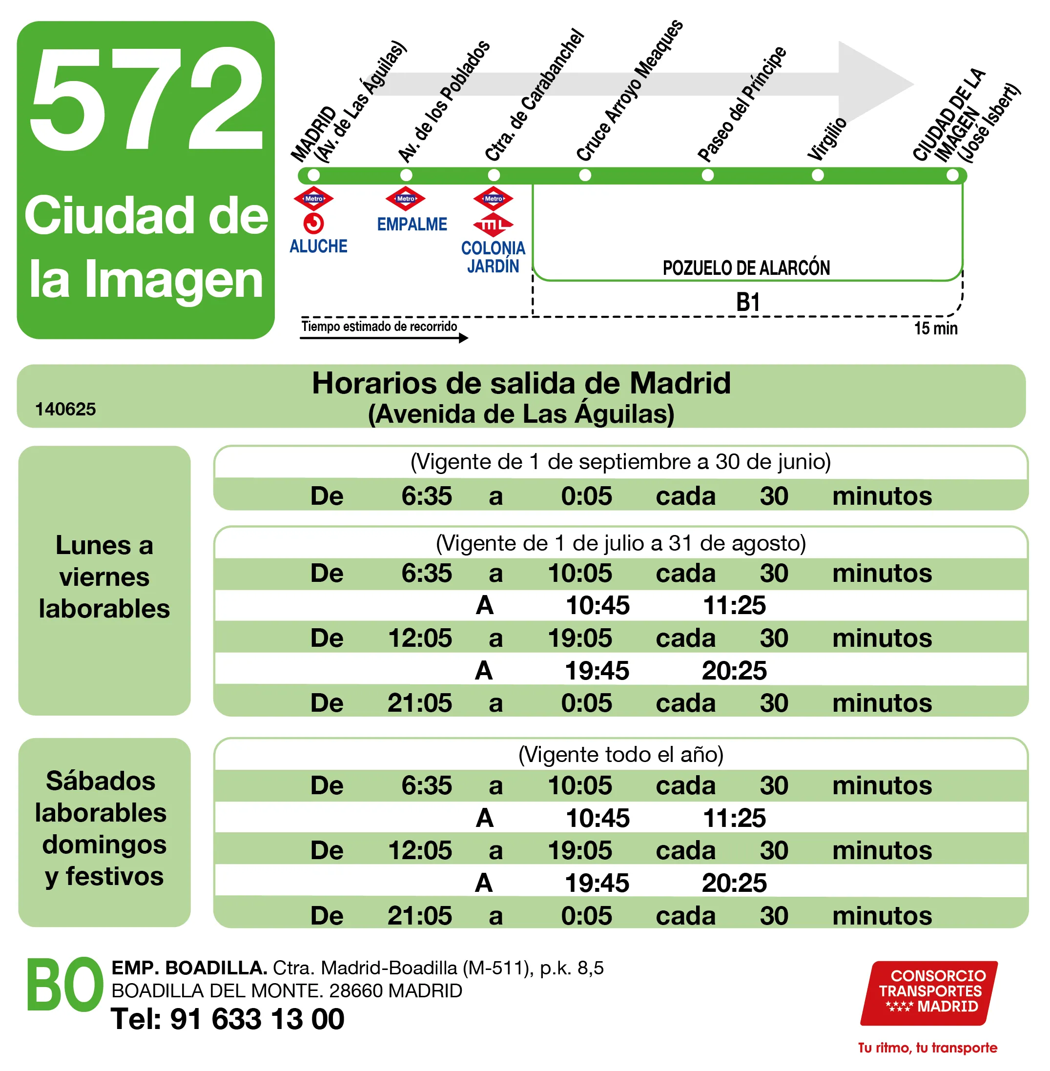 Horario de ida de la línea 572 - Autobuses interurbanos Madrid