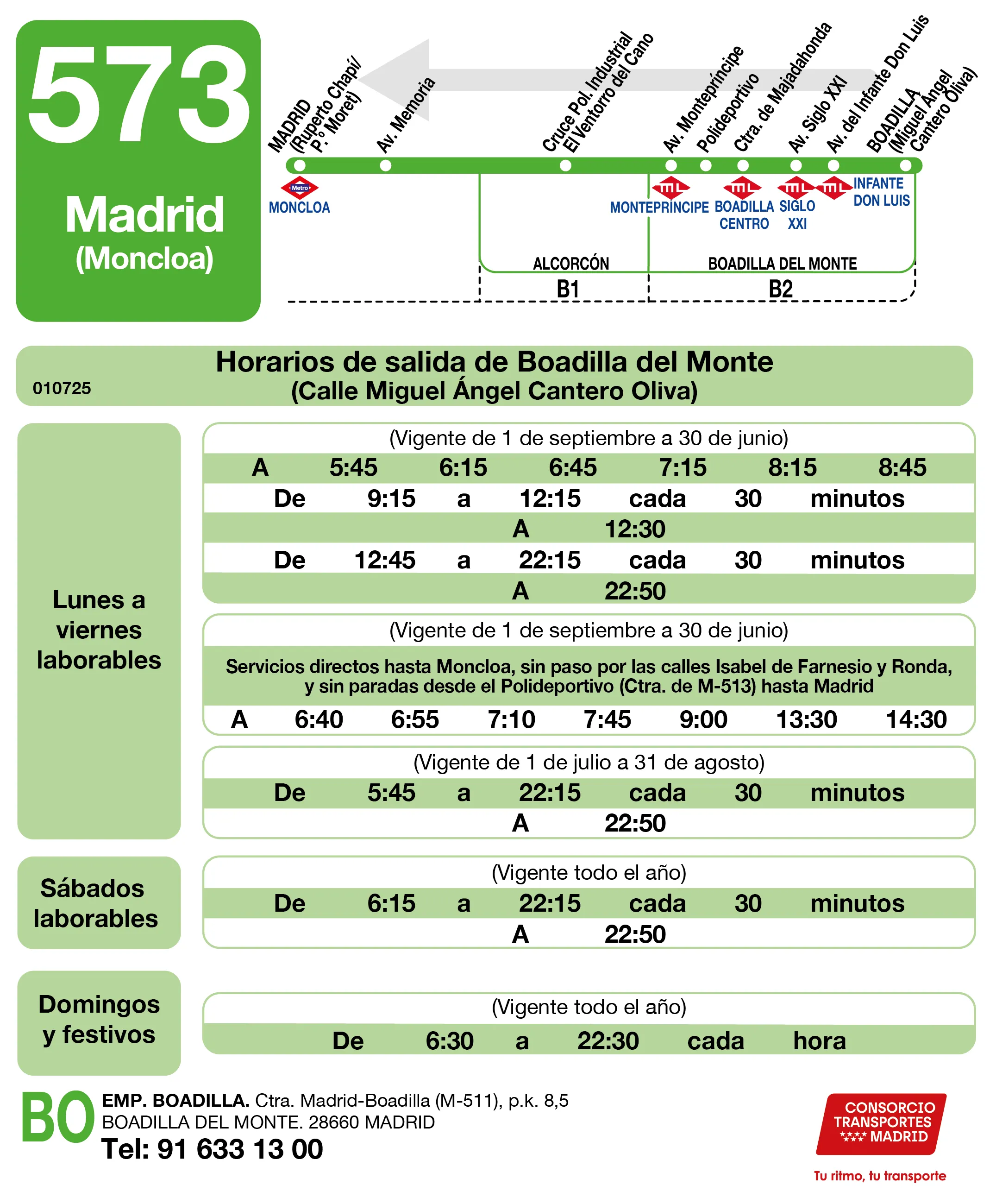 Horario de vuelta de la línea 573 - Autobuses interurbanos Madrid