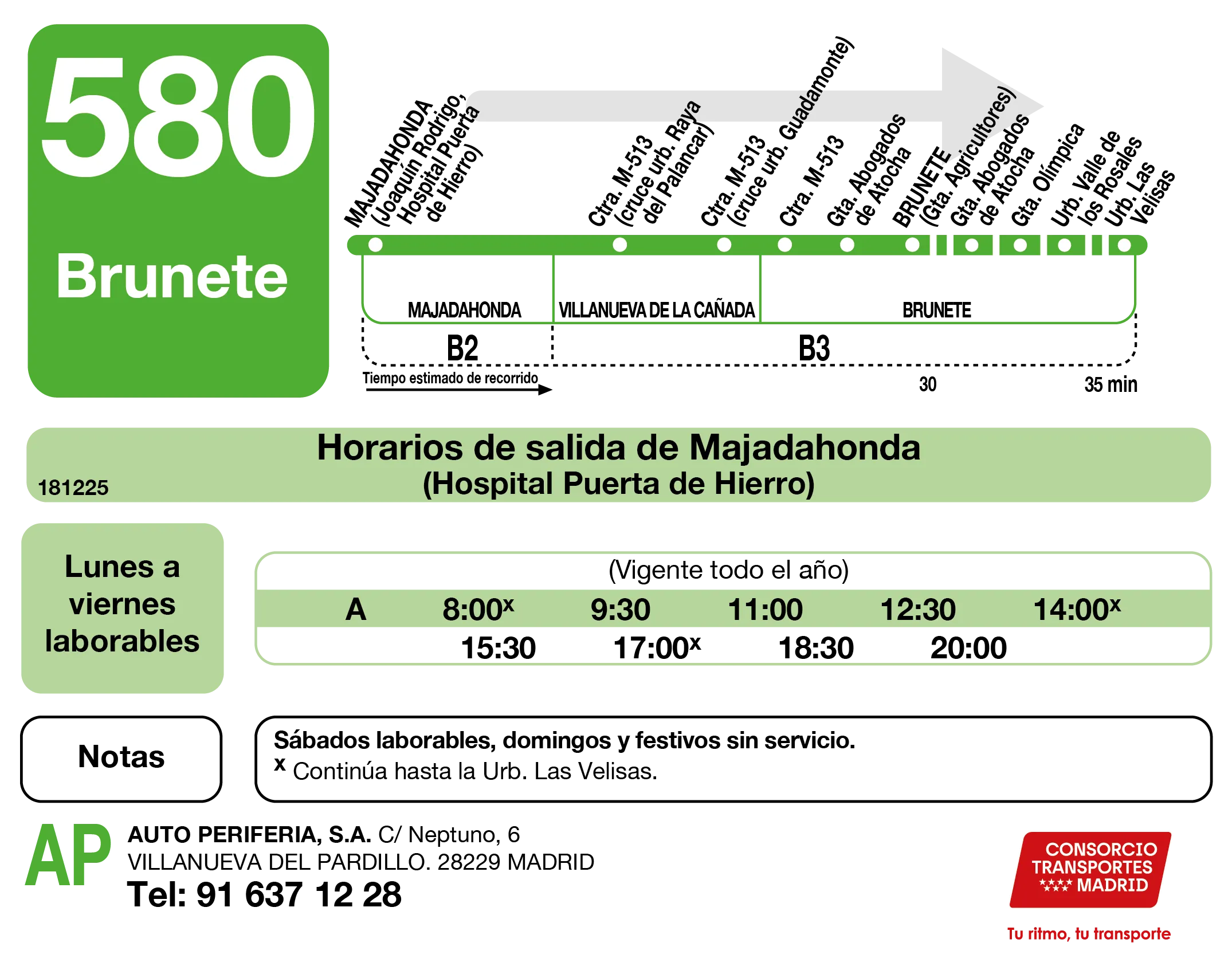 Horario de ida de la línea 580 - Autobuses interurbanos Madrid