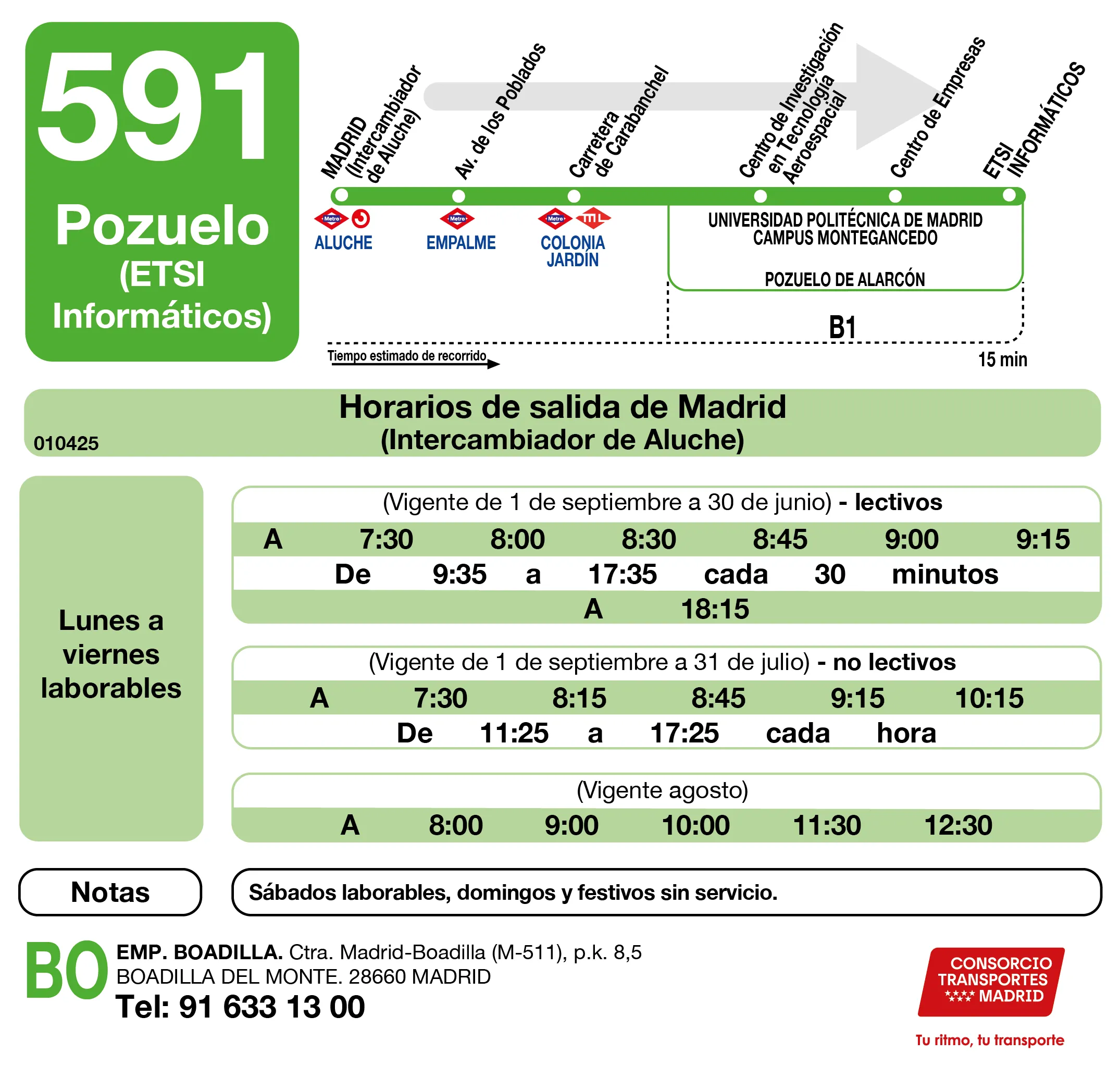 Horario de ida de la línea 591 - Autobuses interurbanos Madrid