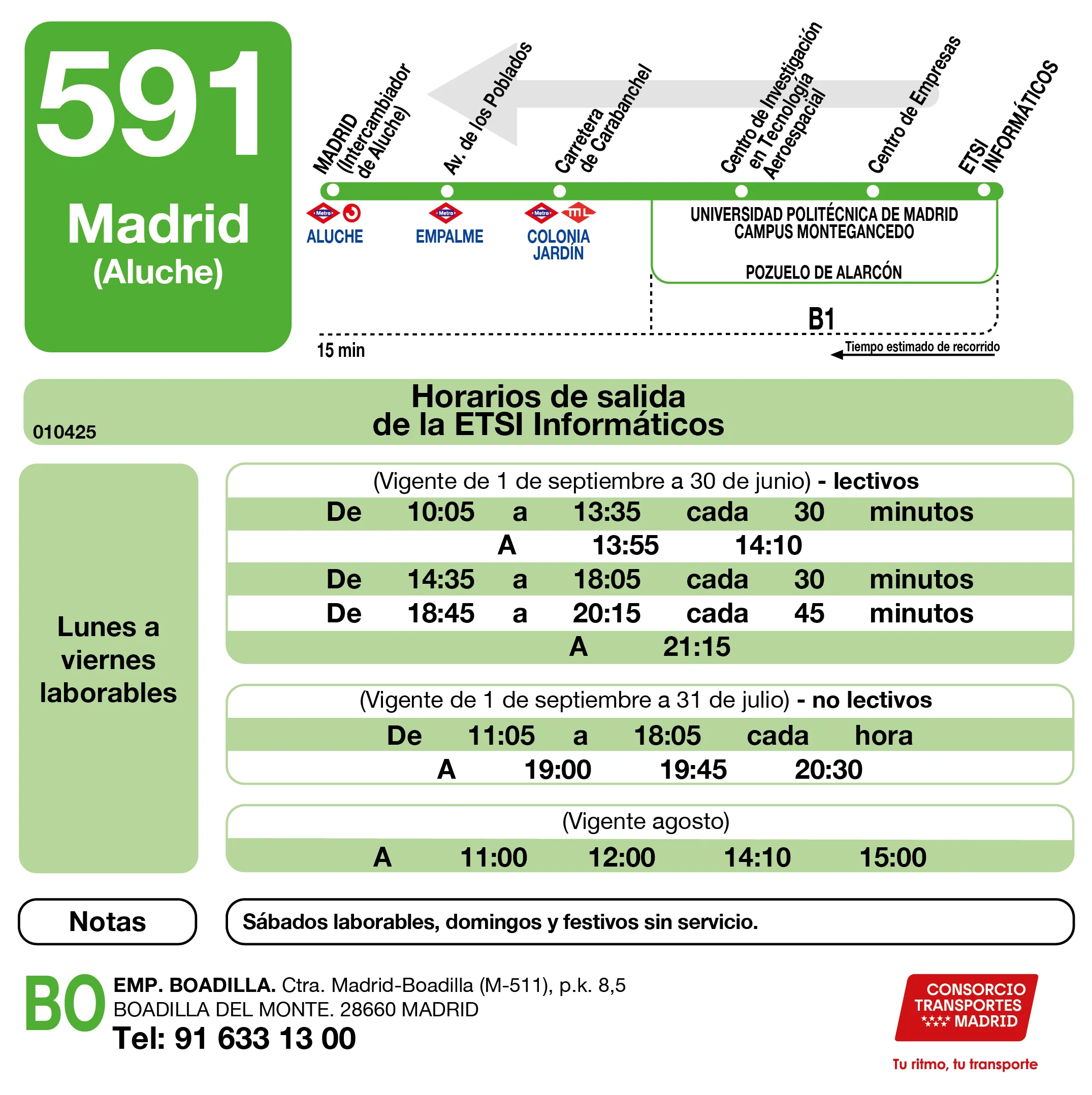 Horario de vuelta de la línea 591 - Autobuses interurbanos Madrid