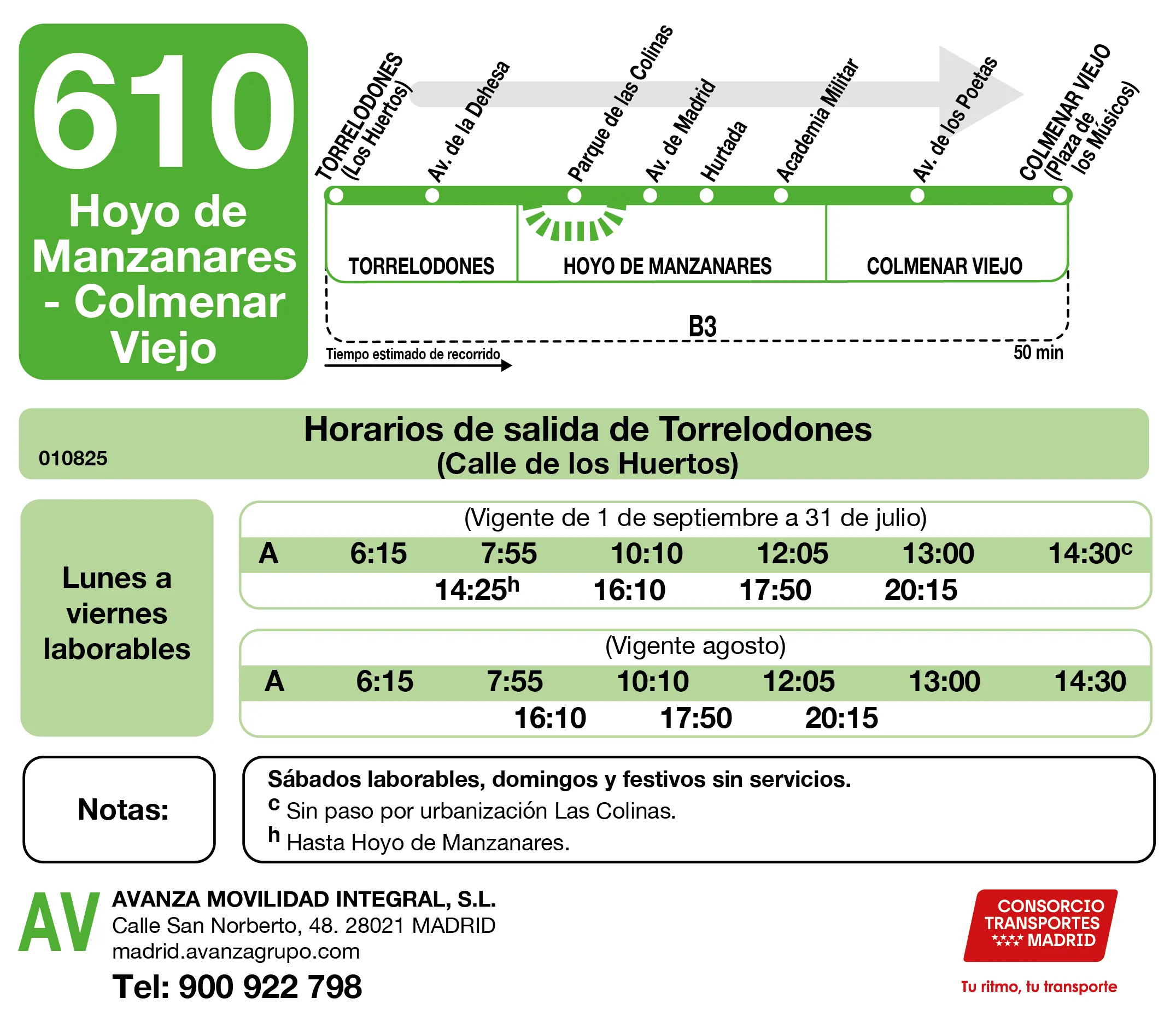 Horario de ida de la línea 610 - Autobuses interurbanos Madrid