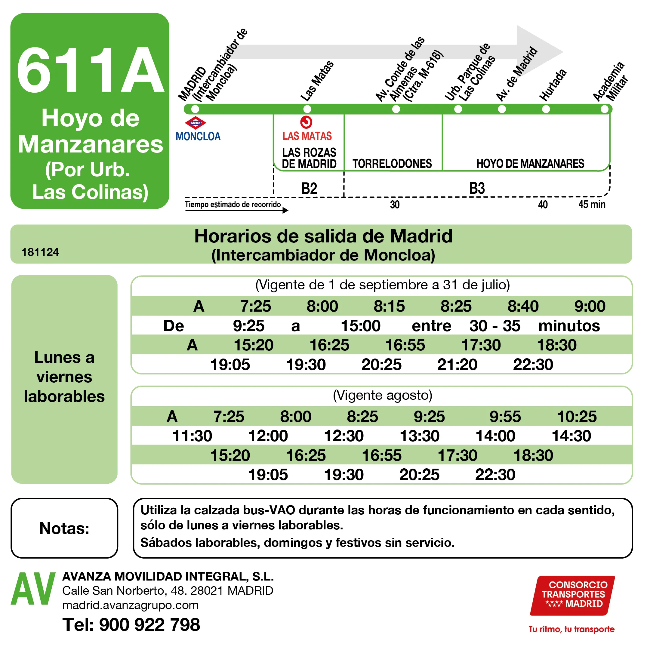 Horario de ida de la línea 611A - Autobuses interurbanos Madrid