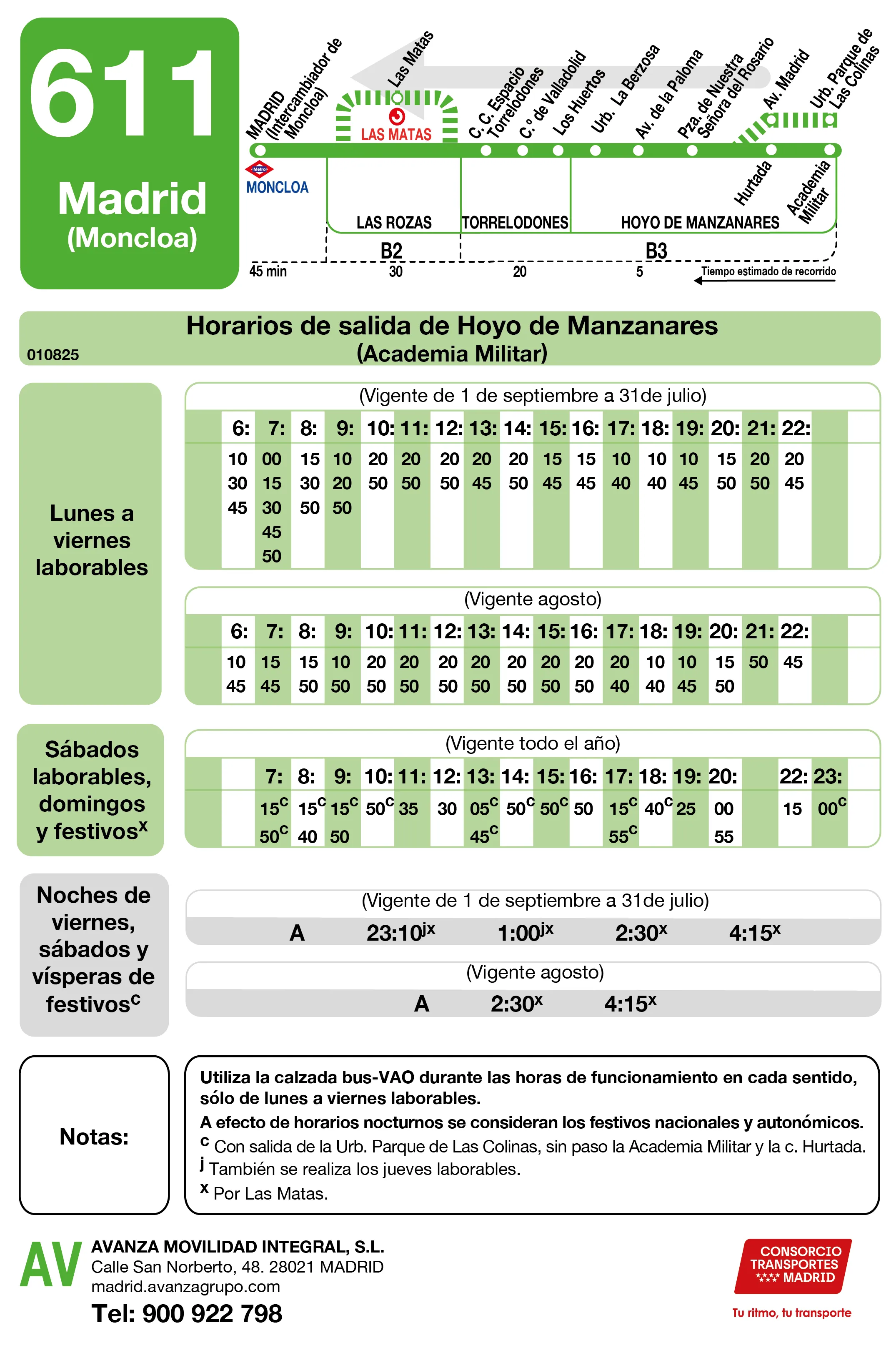 Horario de vuelta de la línea 611 - Autobuses interurbanos Madrid