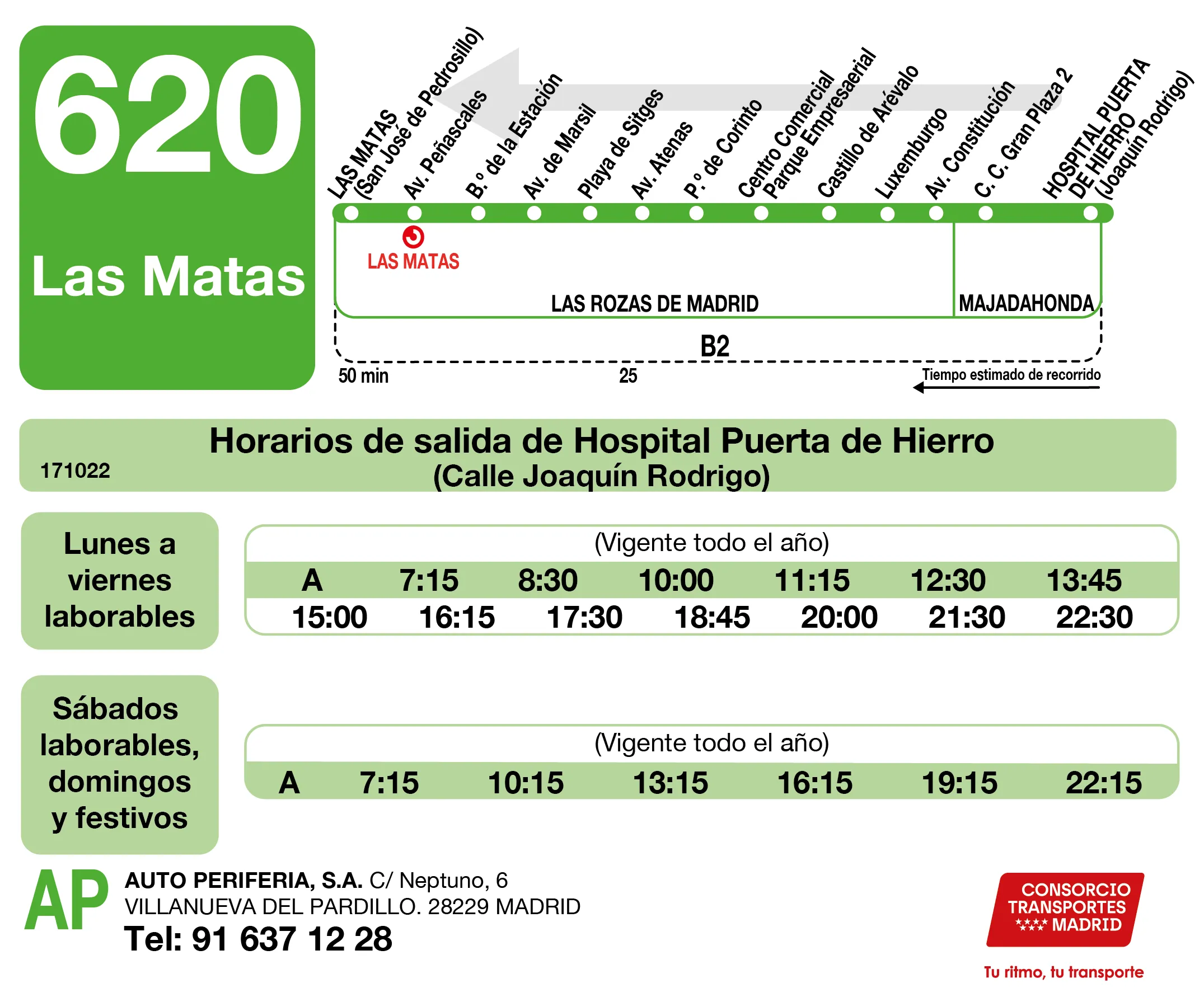 Horario de vuelta de la línea 620 - Autobuses interurbanos Madrid
