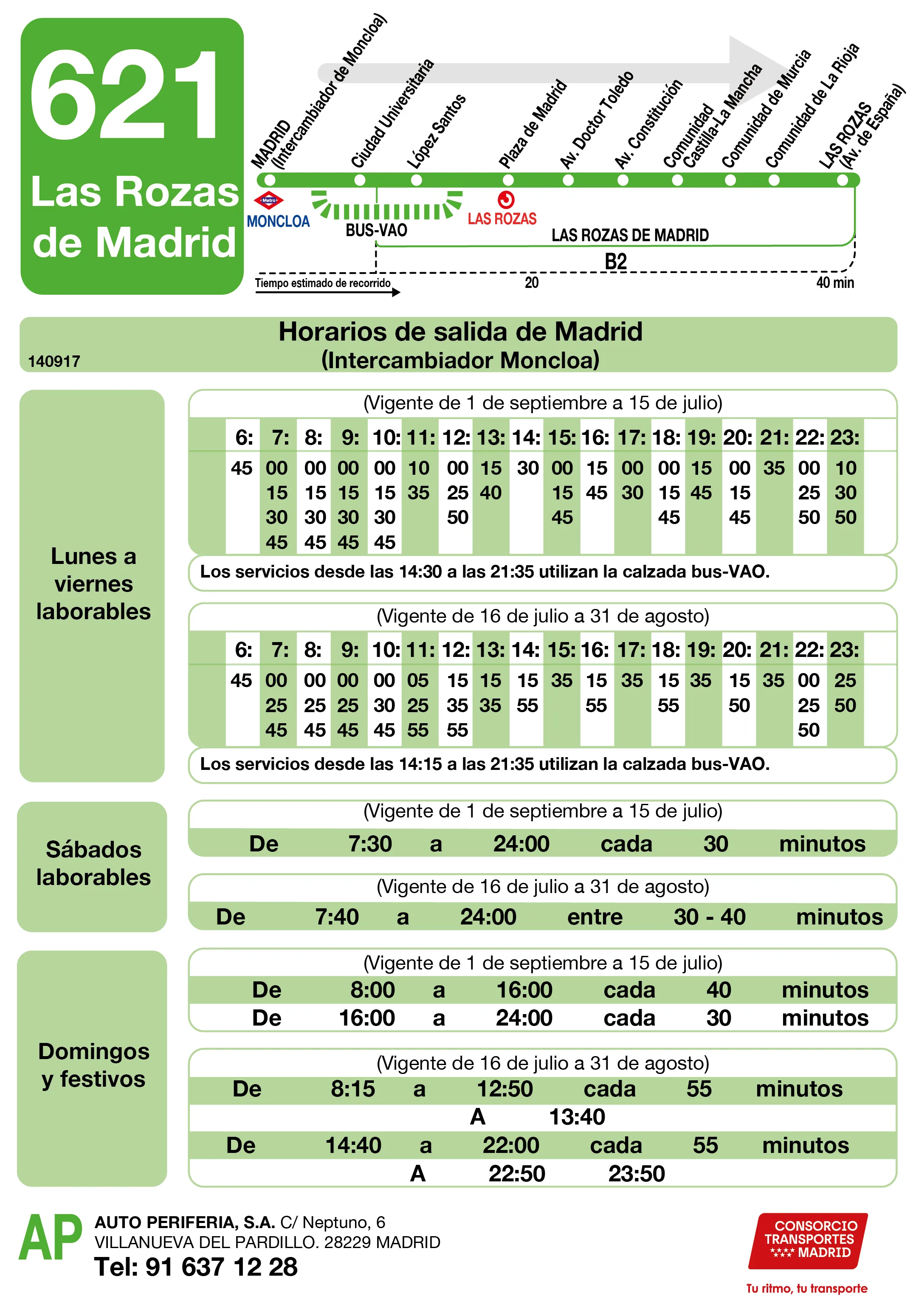 Horario de ida de la línea 621 - Autobuses interurbanos Madrid