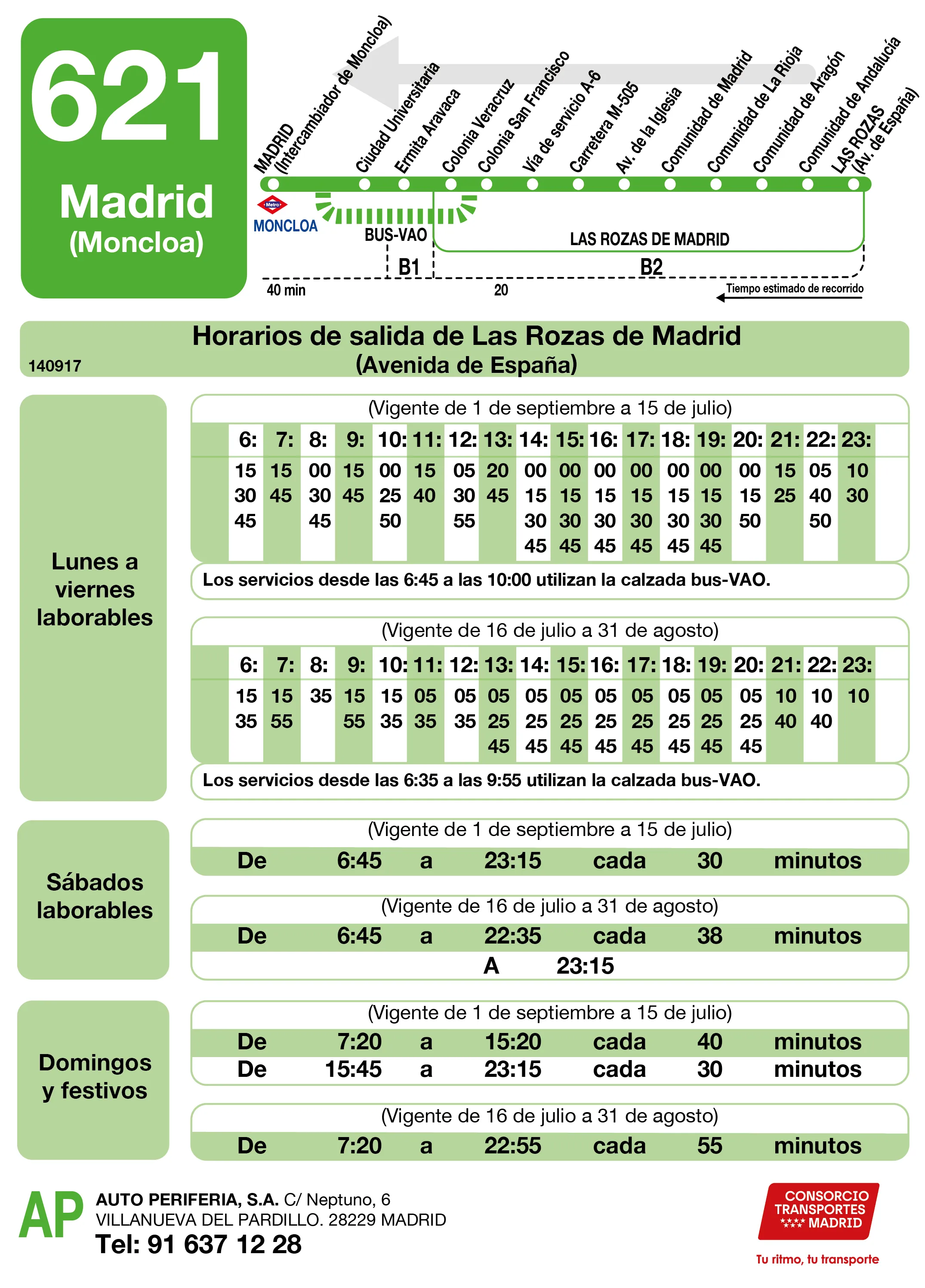 Horario de vuelta de la línea 621 - Autobuses interurbanos Madrid