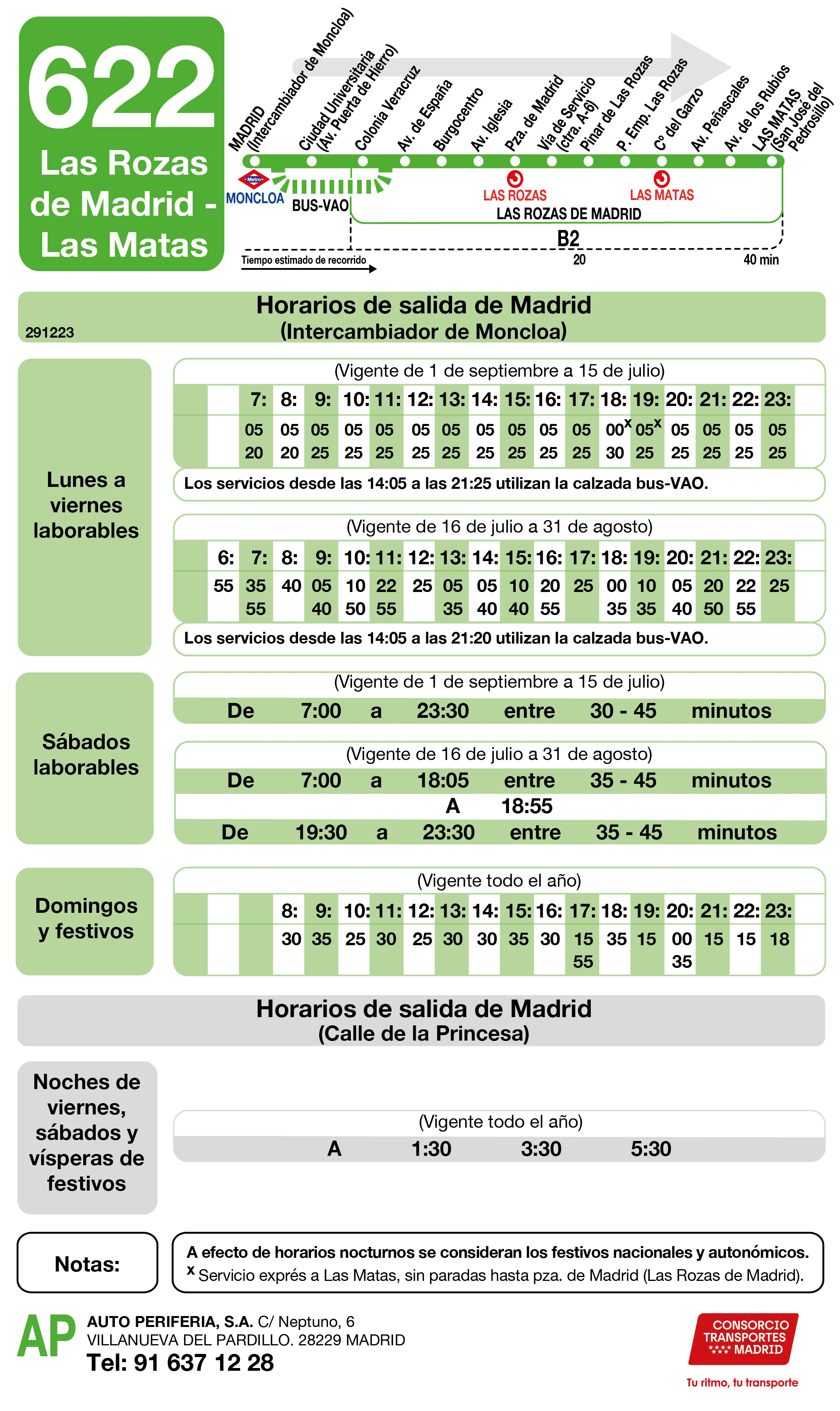 Horario de ida de la línea 622 - Autobuses interurbanos Madrid