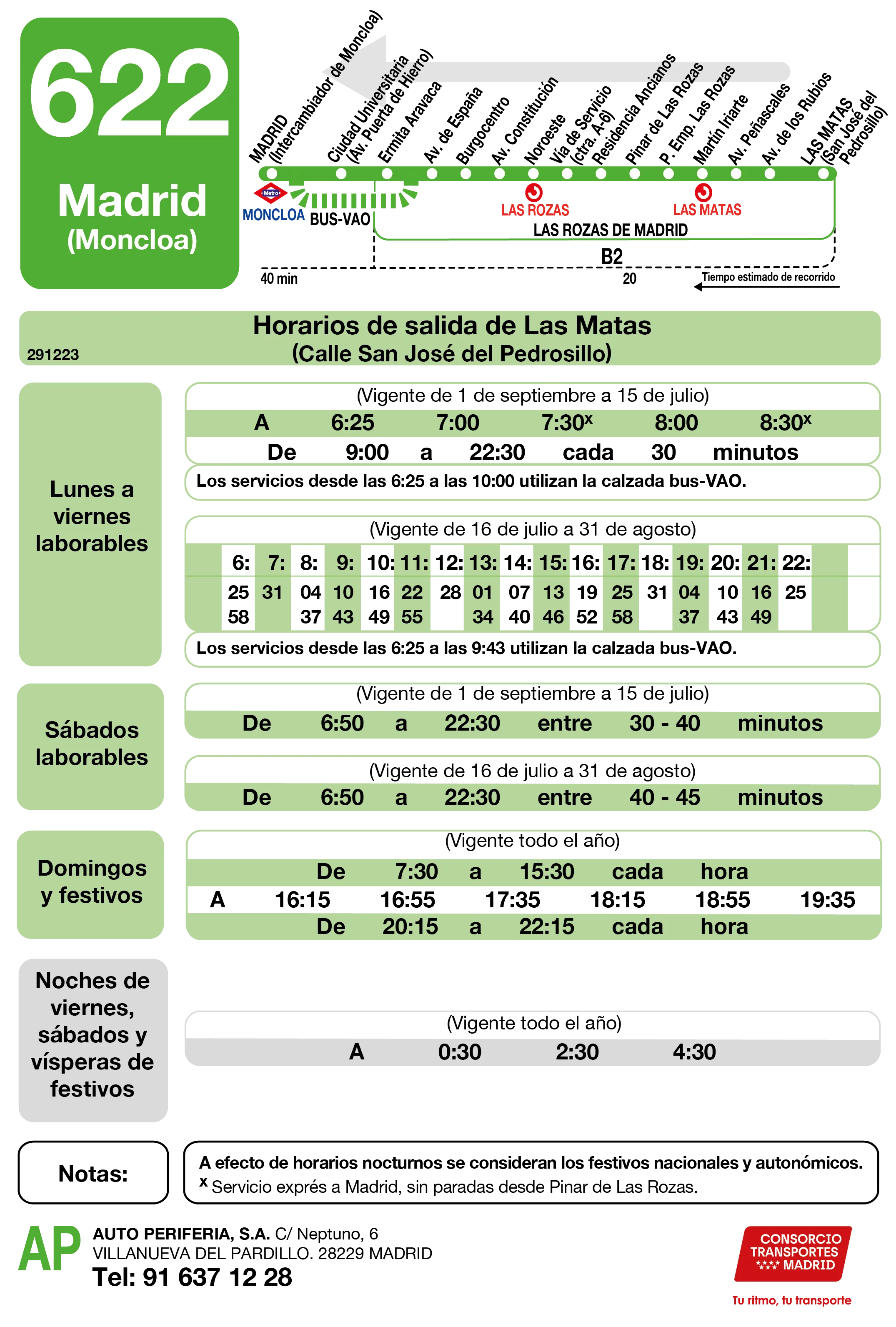 Horario de vuelta de la línea 622 - Autobuses interurbanos Madrid