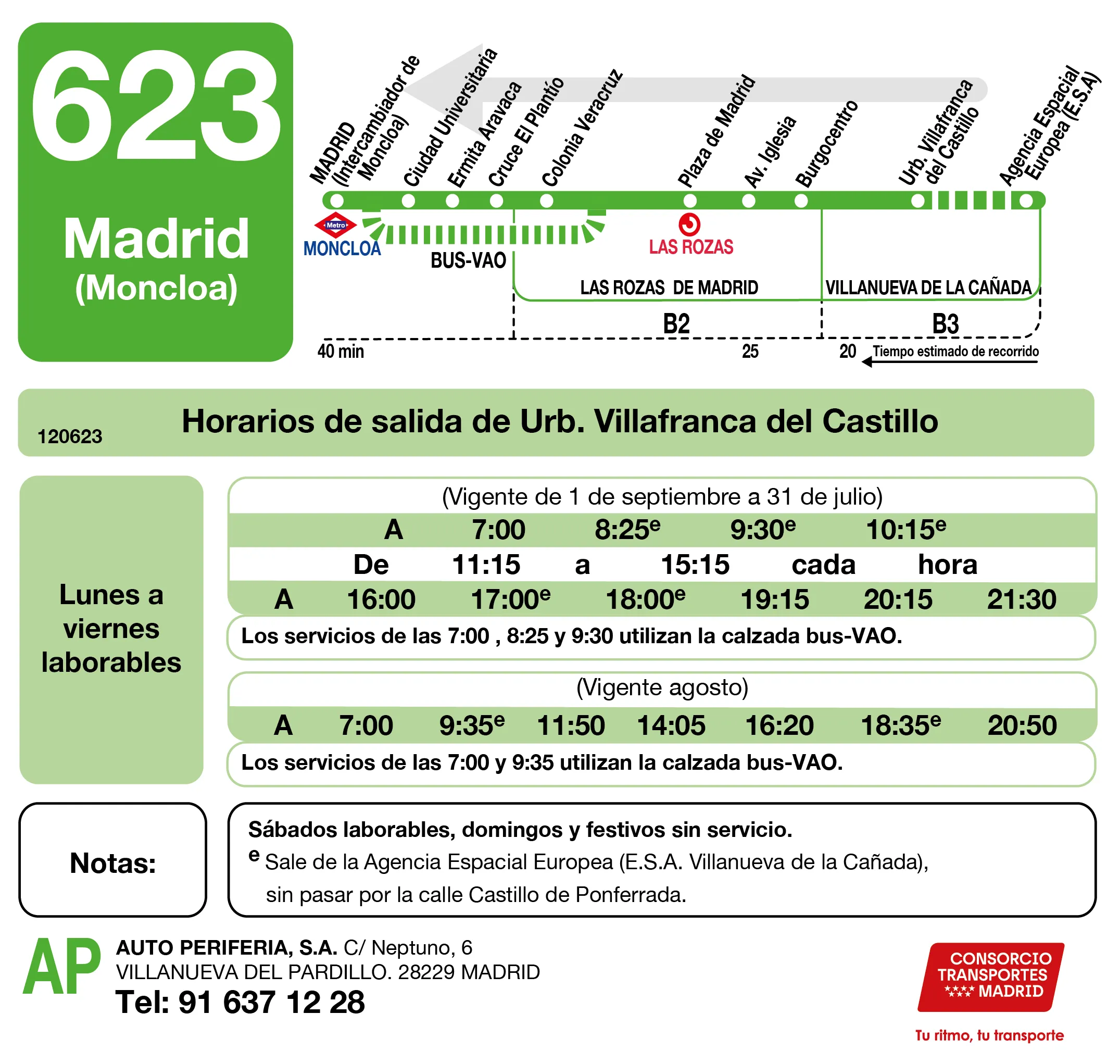 Horario de vuelta de la línea 623 - Autobuses interurbanos Madrid
