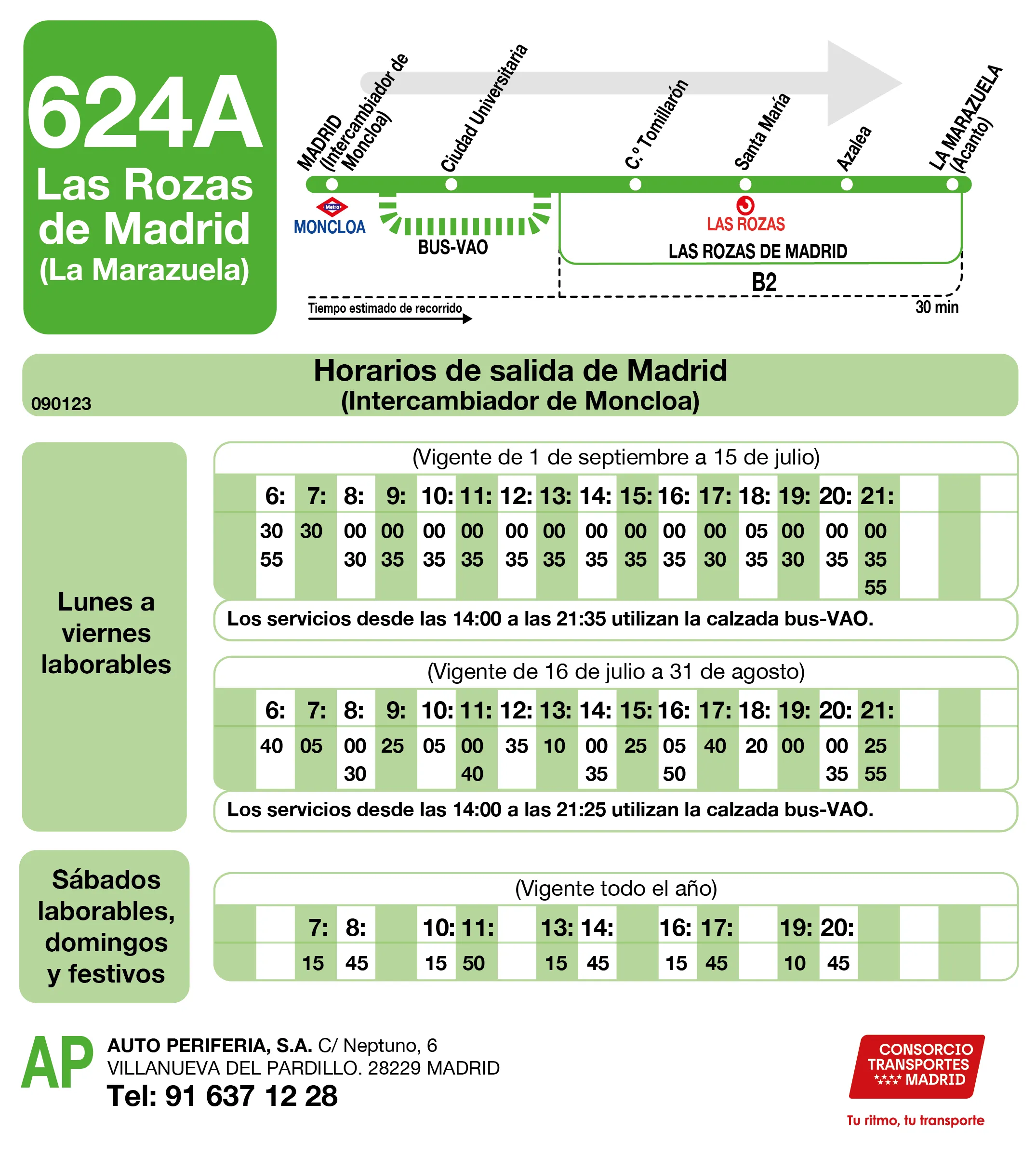 Horario de ida de la línea 624A - Autobuses interurbanos Madrid