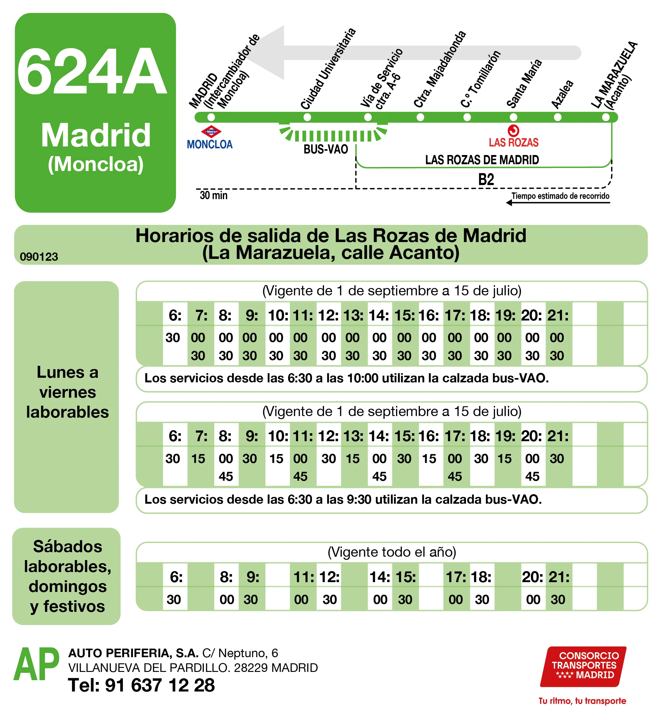 Horario de vuelta de la línea 624A - Autobuses interurbanos Madrid