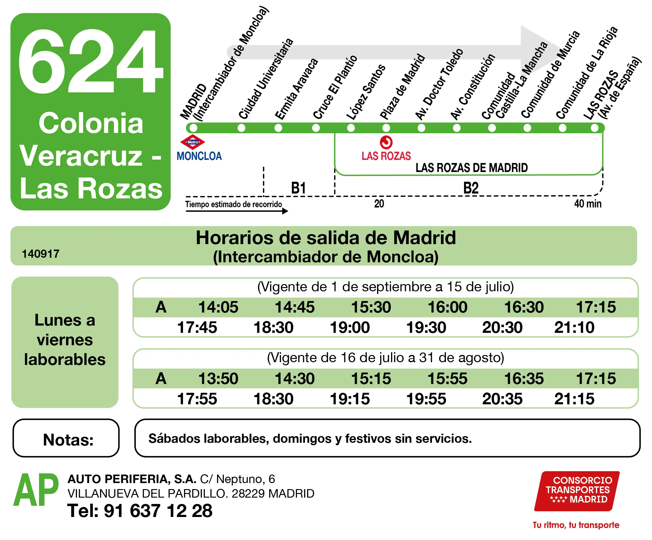 Horario de ida de la línea 624 - Autobuses interurbanos Madrid