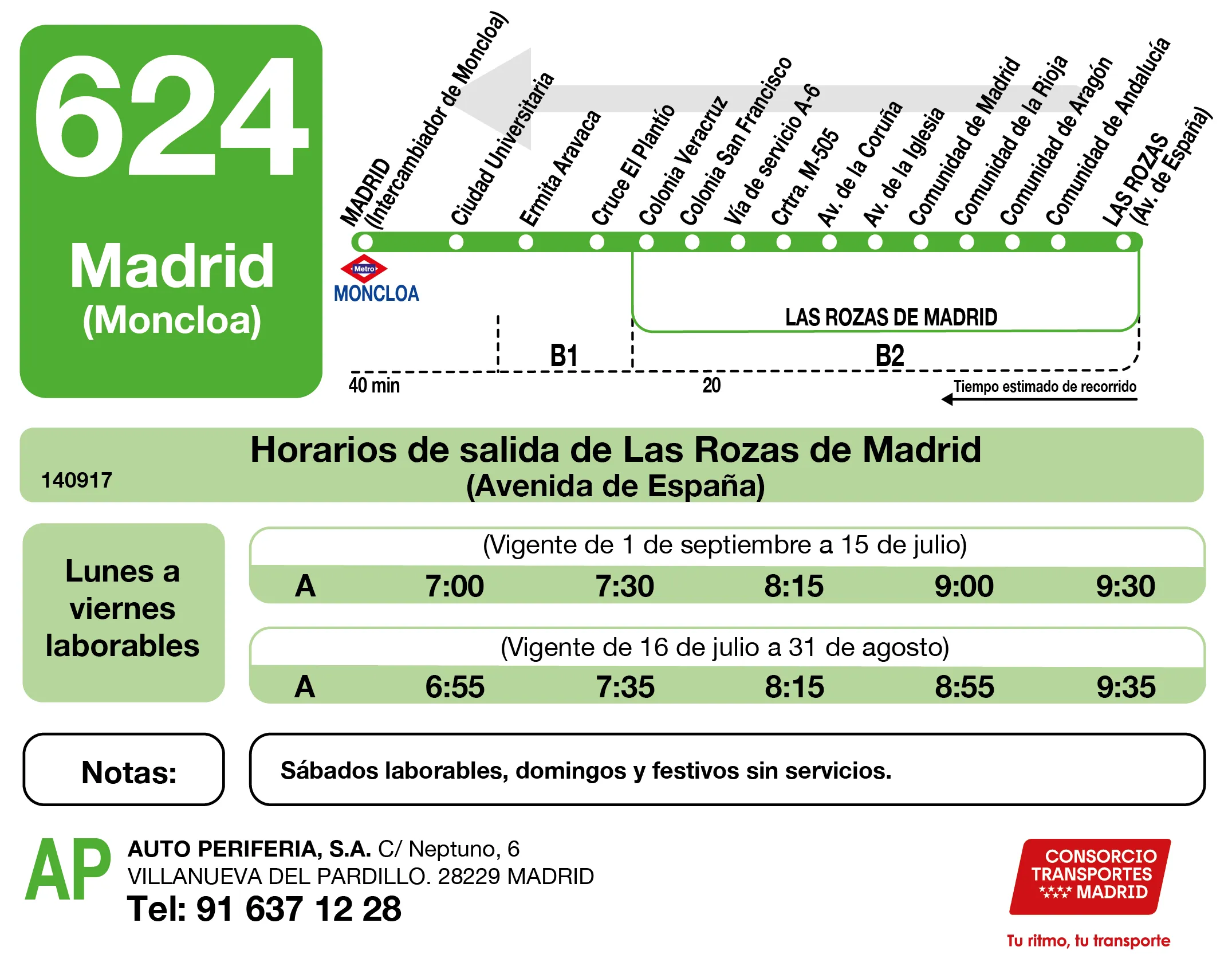 Horario de vuelta de la línea 624 - Autobuses interurbanos Madrid