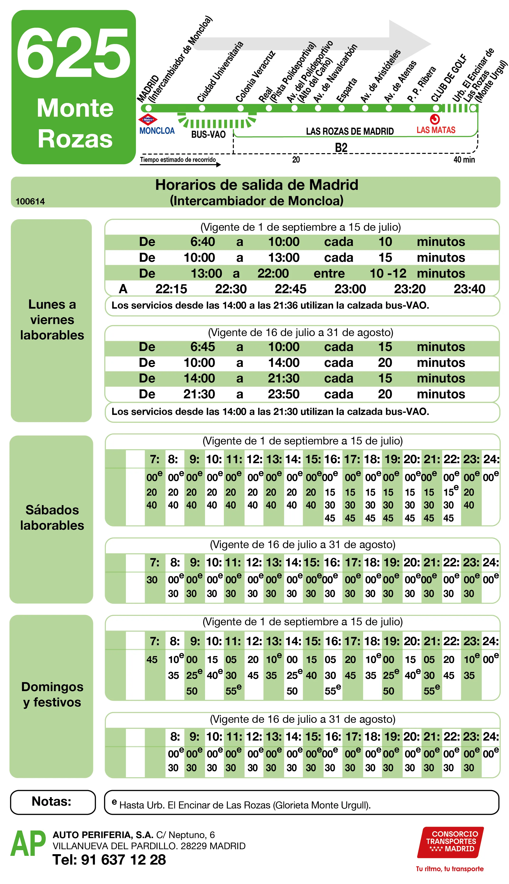Horario de ida de la línea 625 - Autobuses interurbanos Madrid