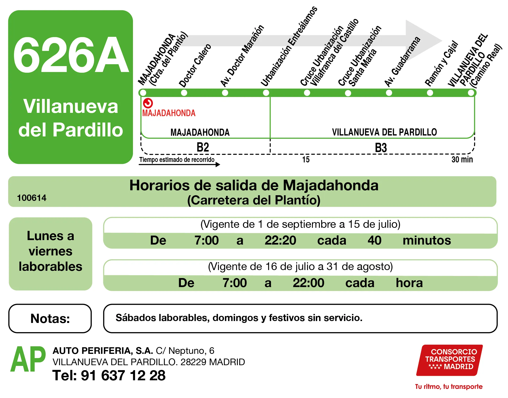 Horario de ida de la línea 626A - Autobuses interurbanos Madrid