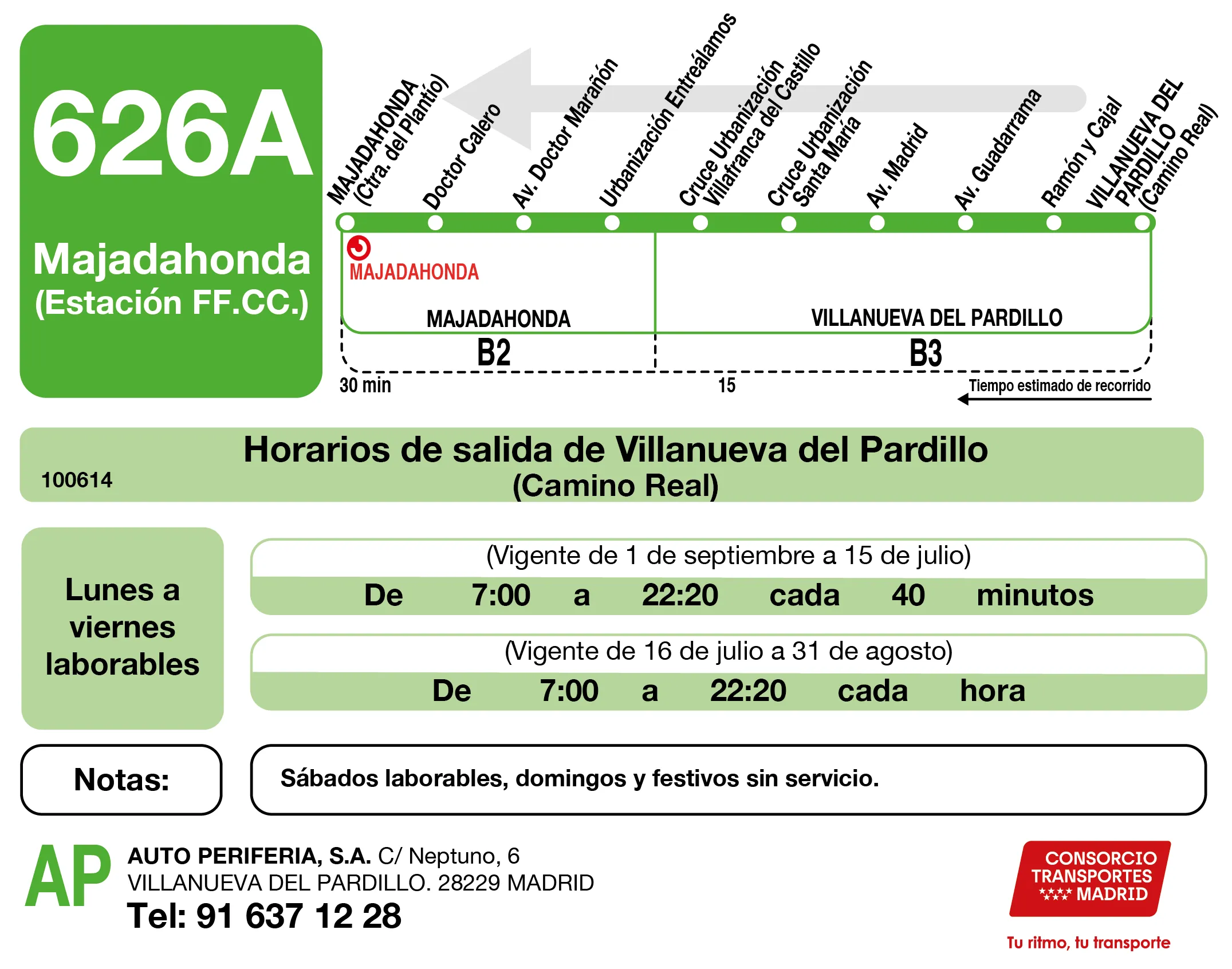 Horario de vuelta de la línea 626A - Autobuses interurbanos Madrid