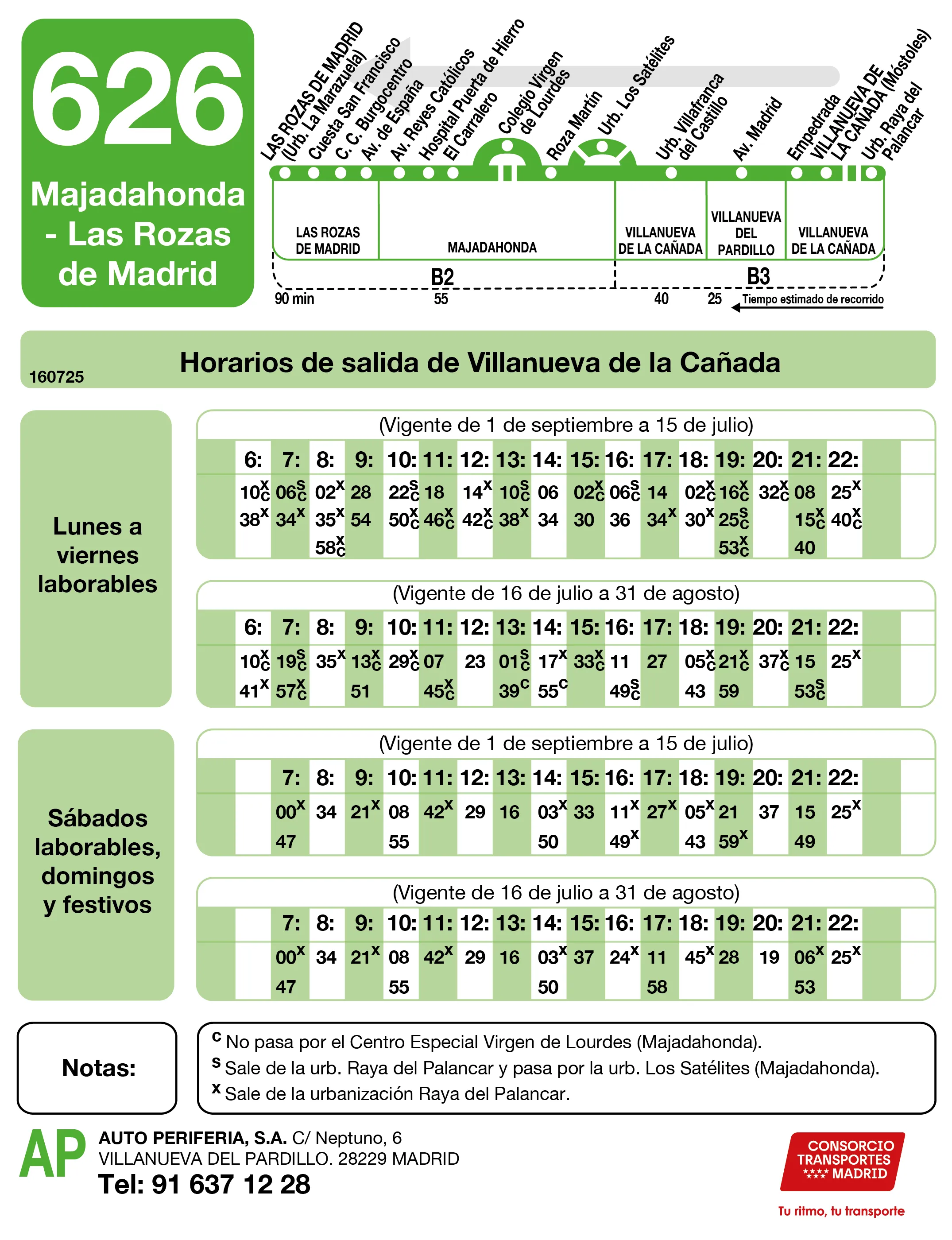 Horario de vuelta de la línea 626 - Autobuses interurbanos Madrid
