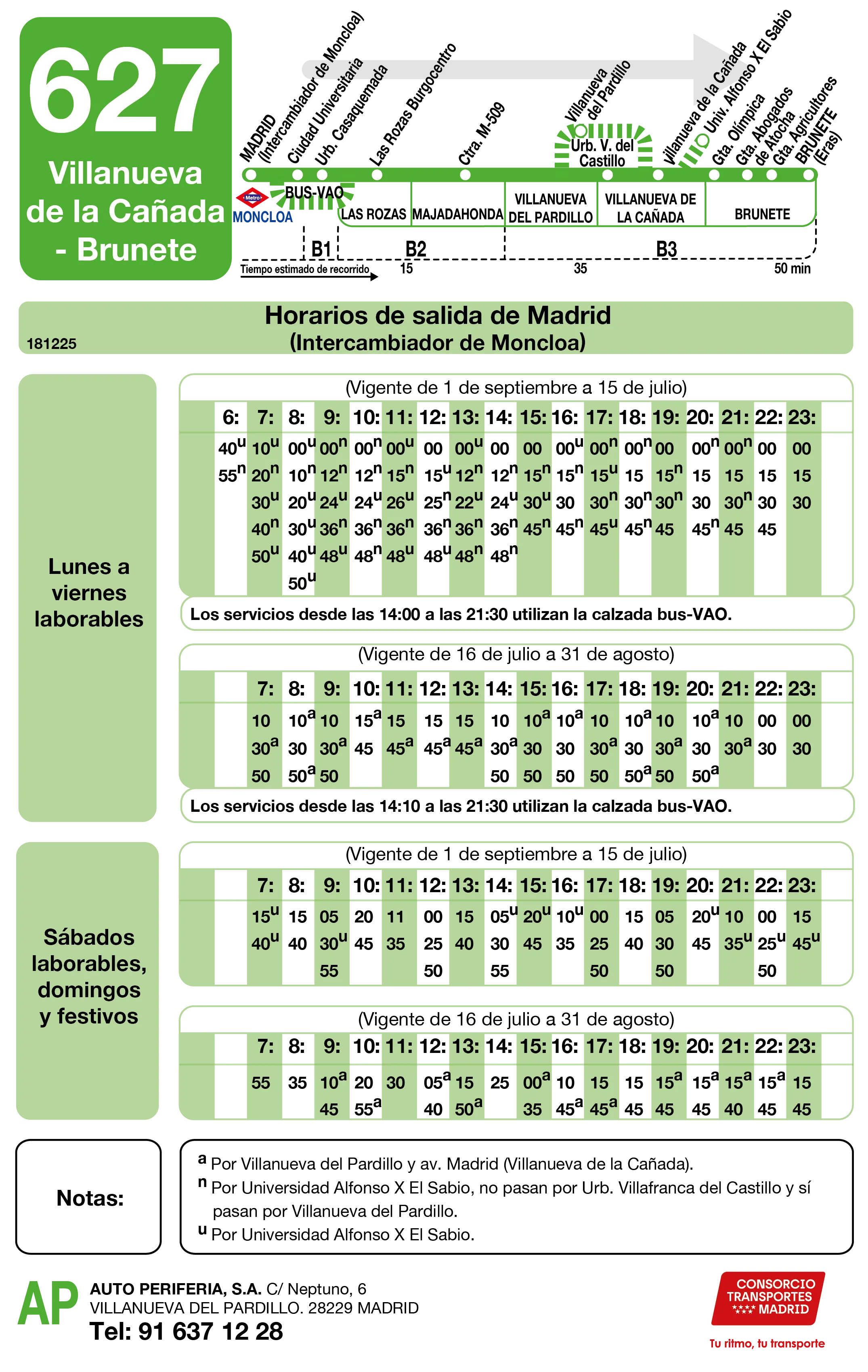 Horario de ida de la línea 627 - Autobuses interurbanos Madrid