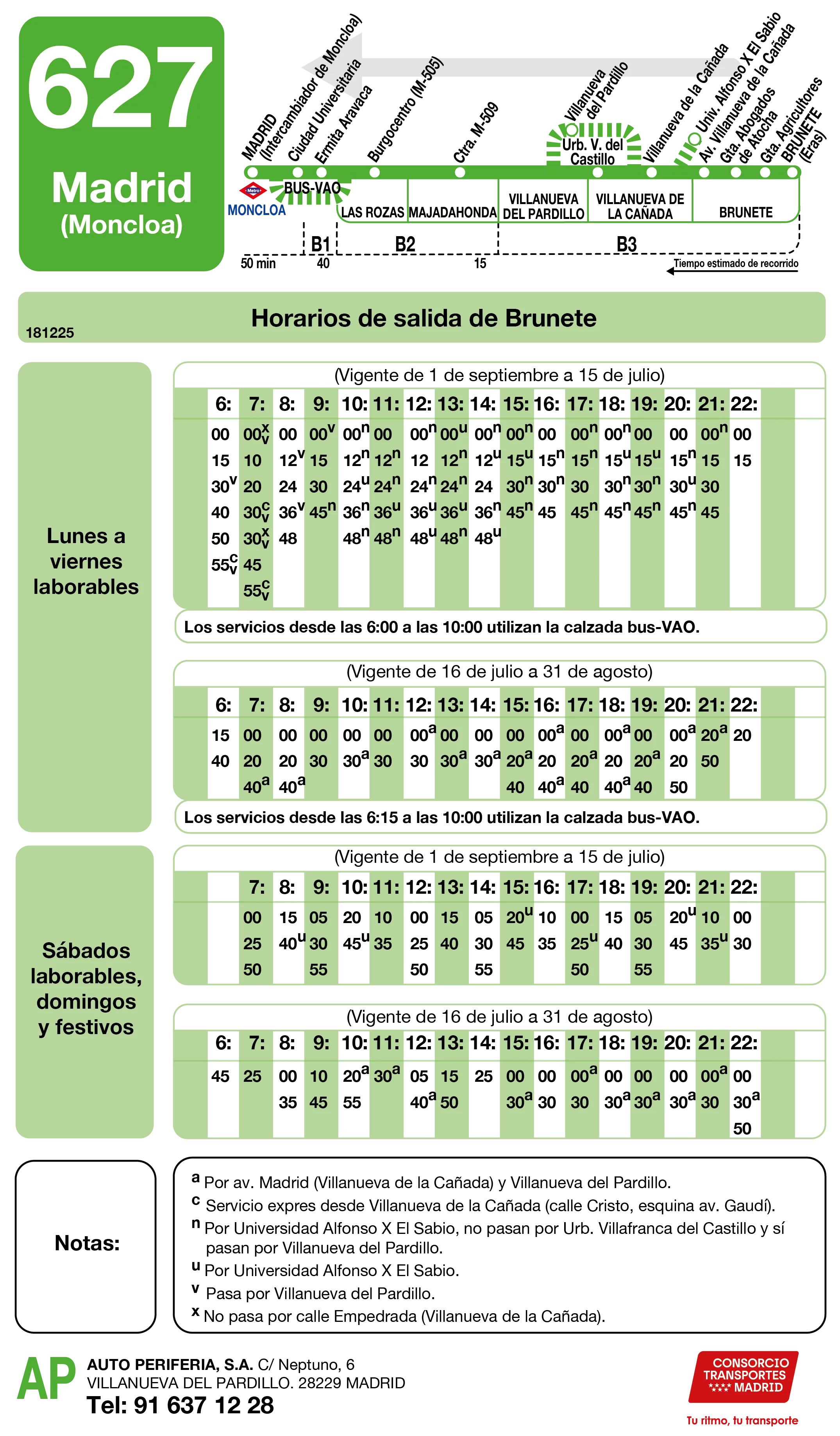 Horario de vuelta de la línea 627 - Autobuses interurbanos Madrid