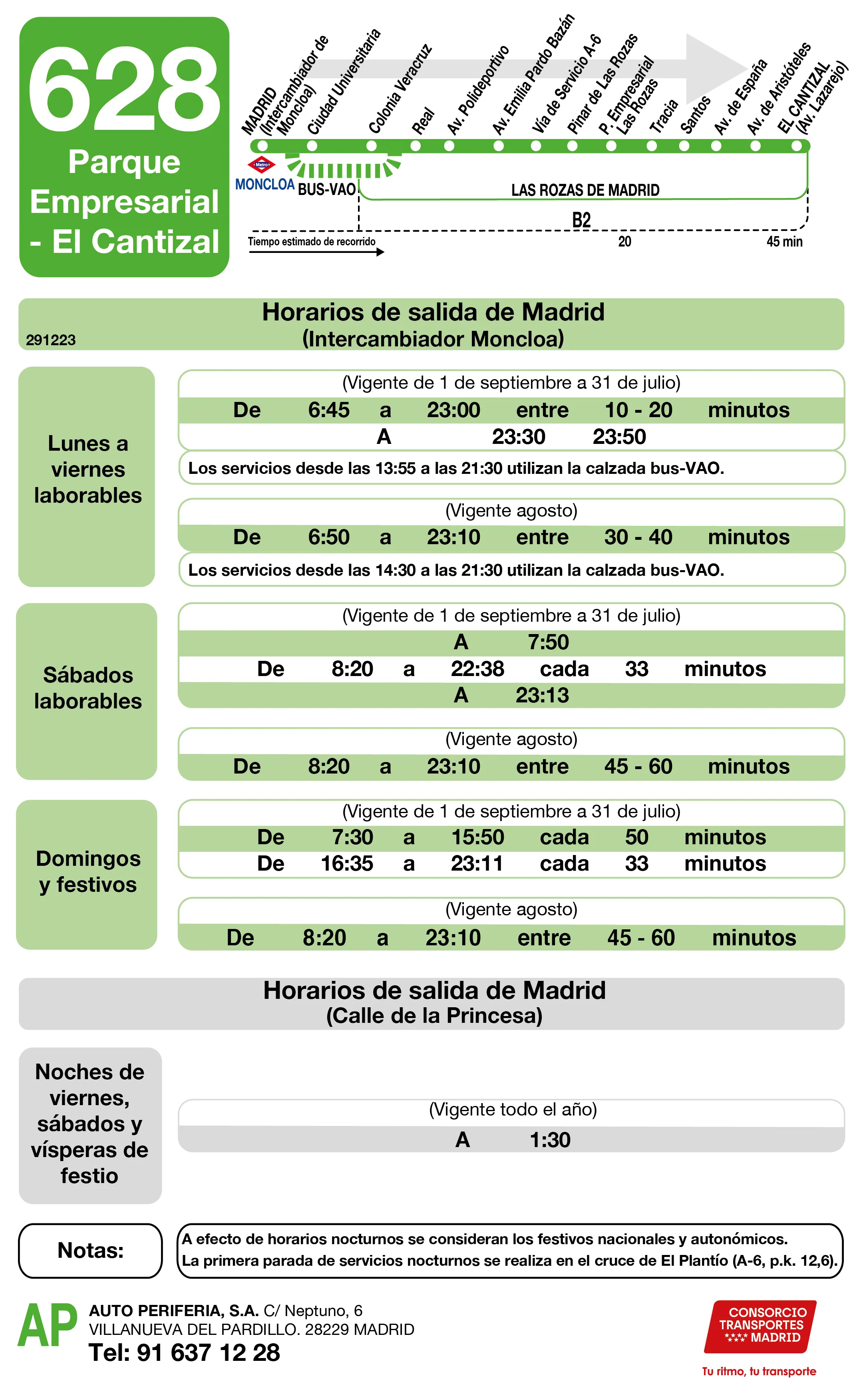 Horario de ida de la línea 628 - Autobuses interurbanos Madrid