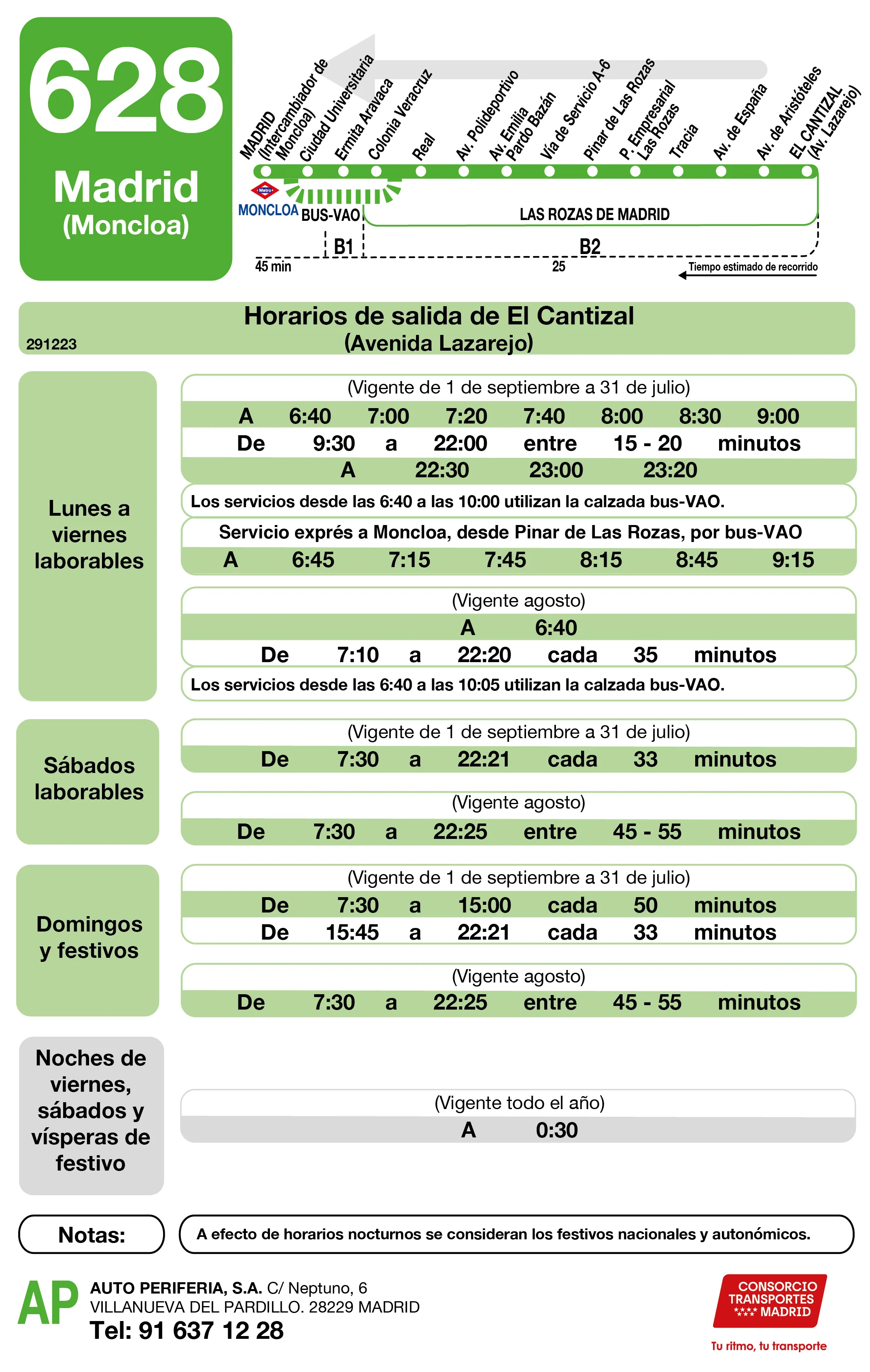 Horario de vuelta de la línea 628 - Autobuses interurbanos Madrid