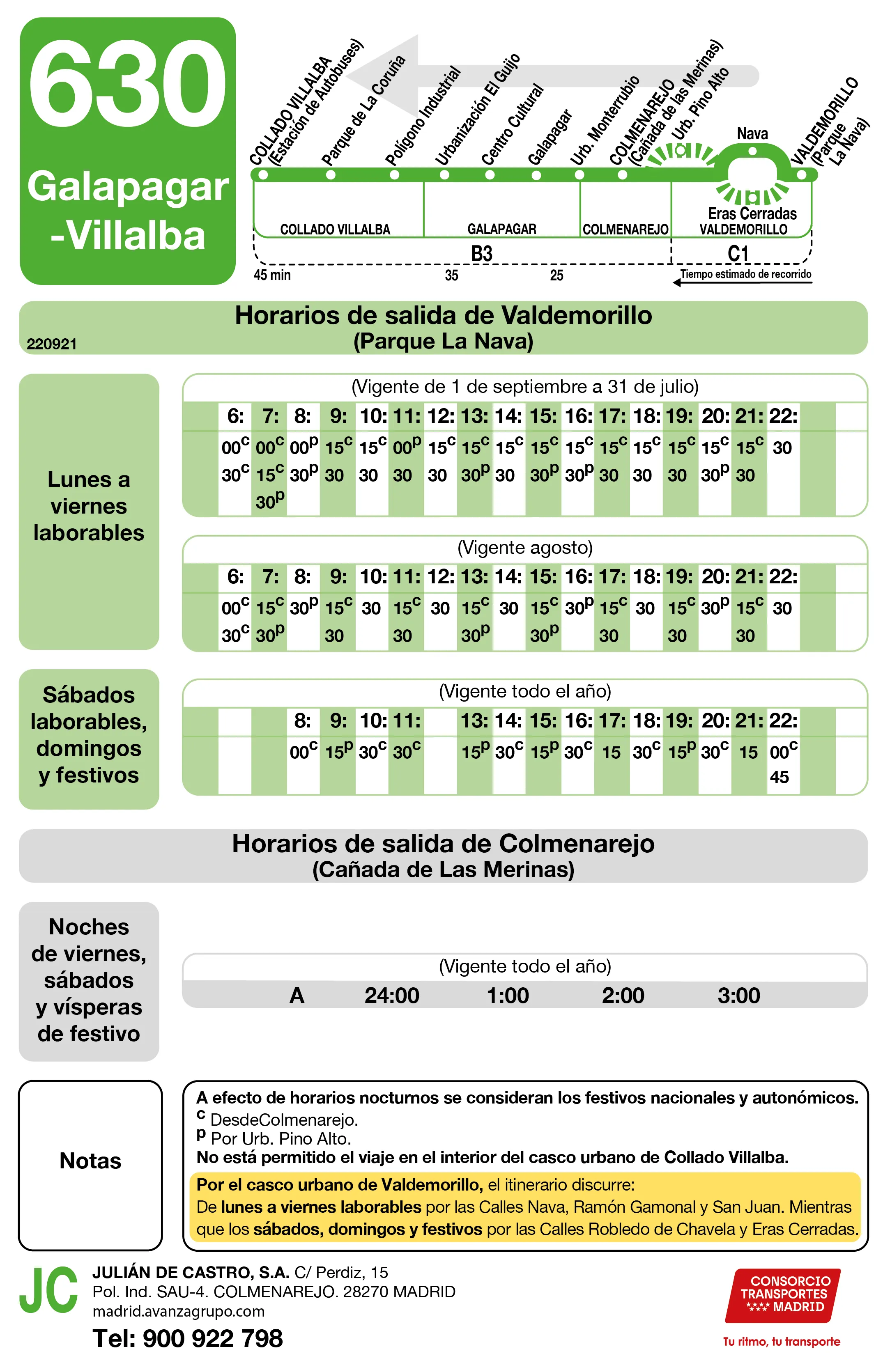 Horario de vuelta de la línea 630 - Autobuses interurbanos Madrid