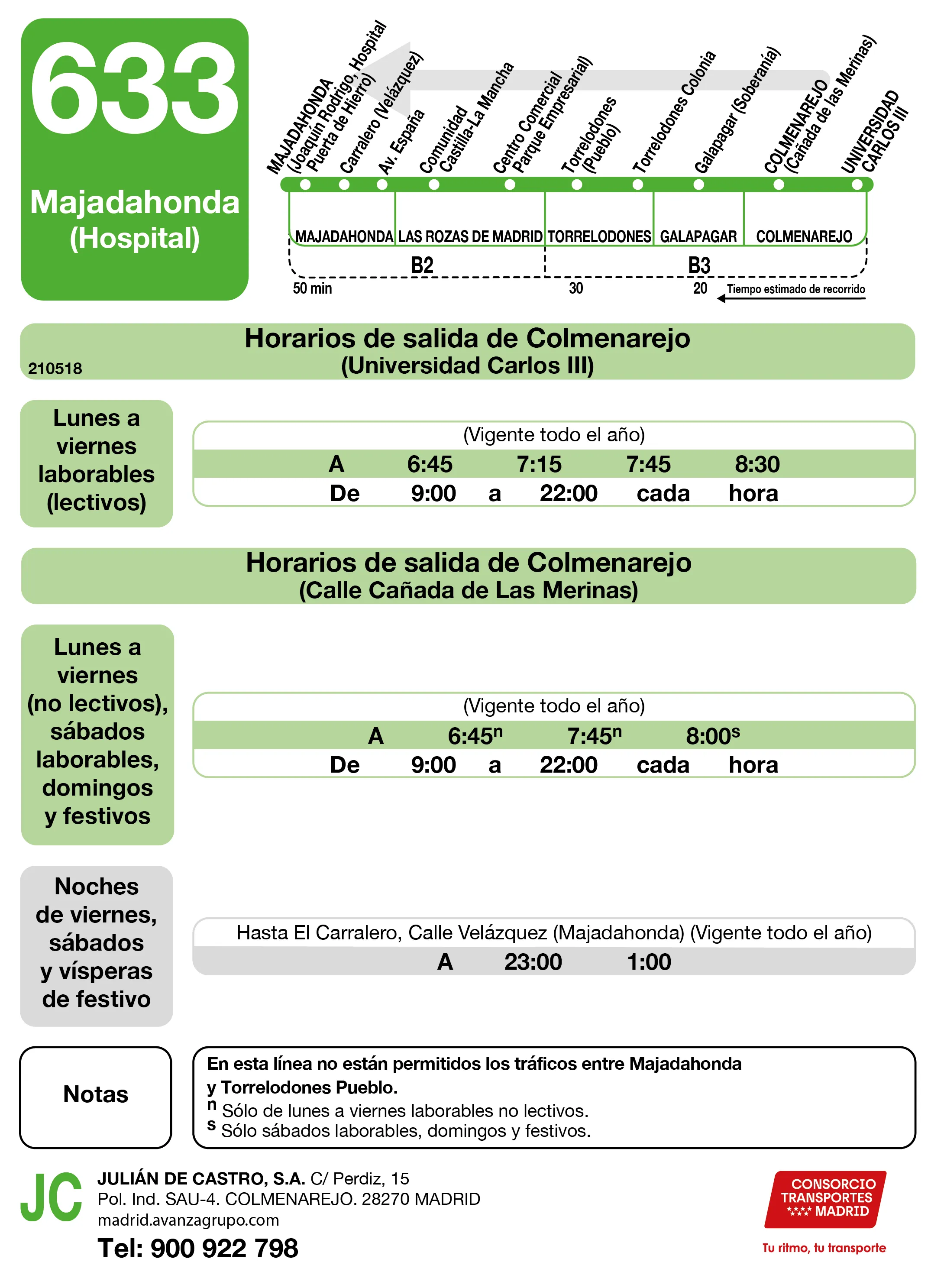 Horario de vuelta de la línea 633 - Autobuses interurbanos Madrid