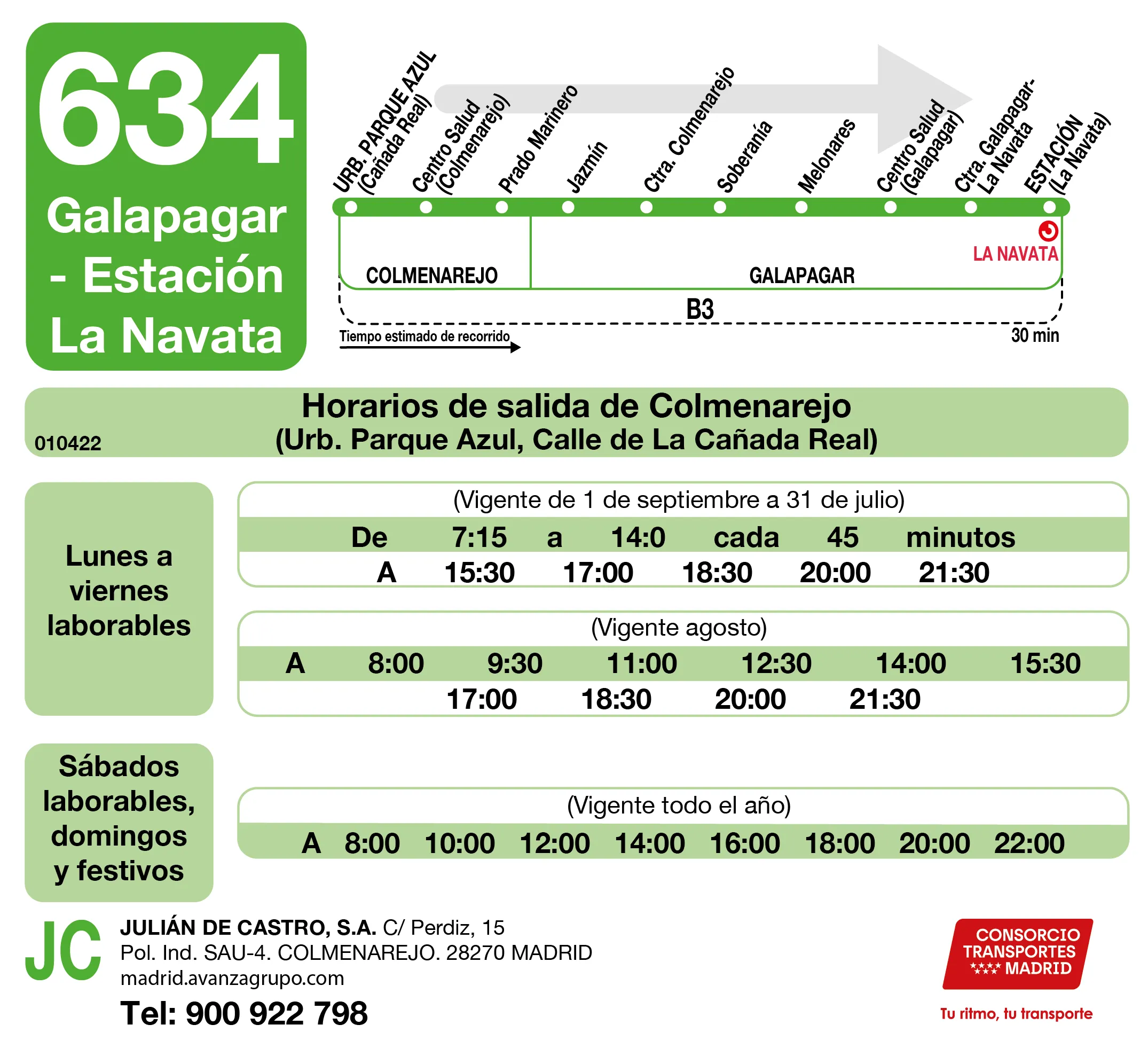 Horario de ida de la línea 634 - Autobuses interurbanos Madrid