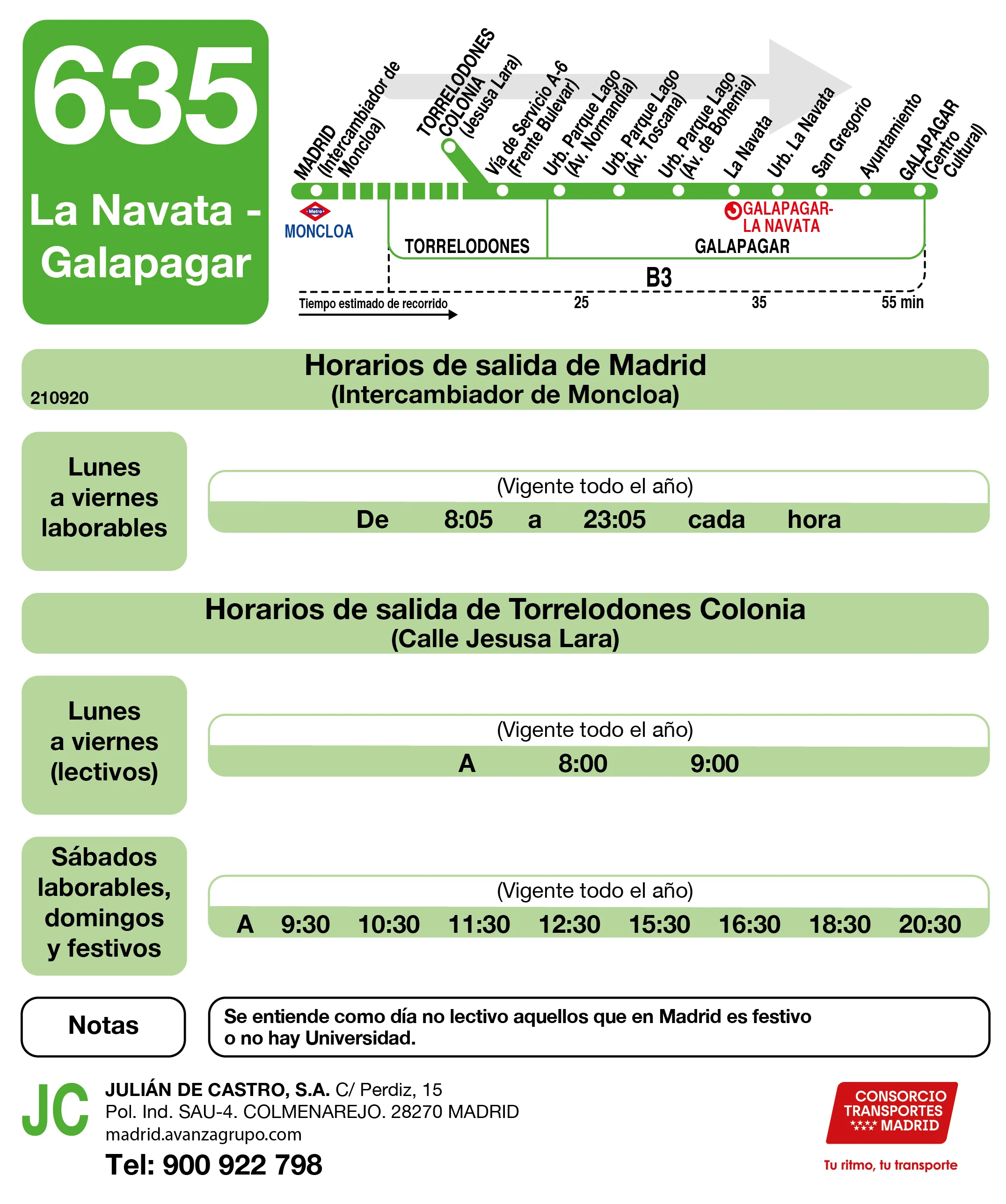 Horario de ida de la línea 635 - Autobuses interurbanos Madrid