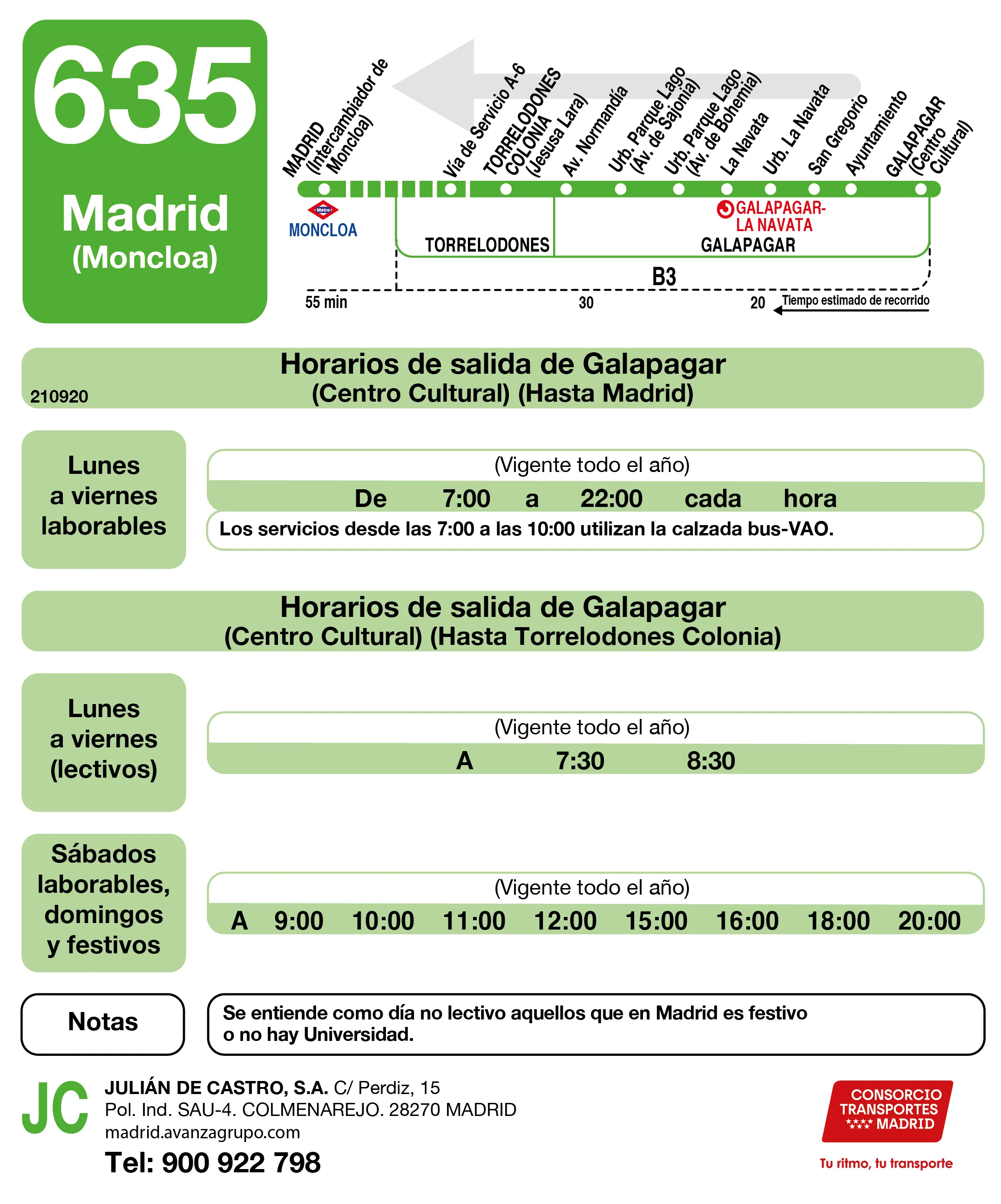 Horario de vuelta de la línea 635 - Autobuses interurbanos Madrid
