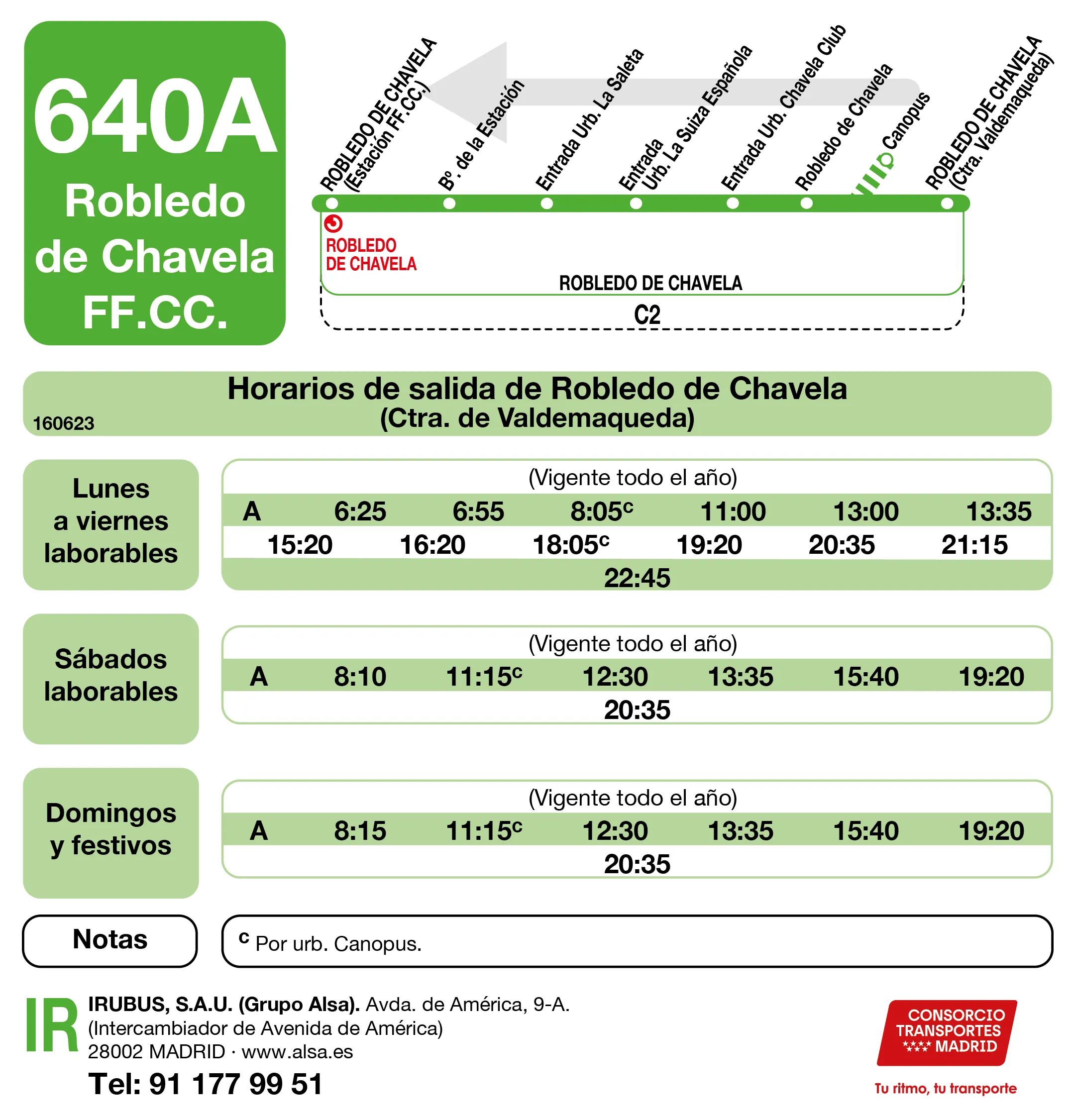 Horario de vuelta de la línea 640A - Autobuses interurbanos Madrid