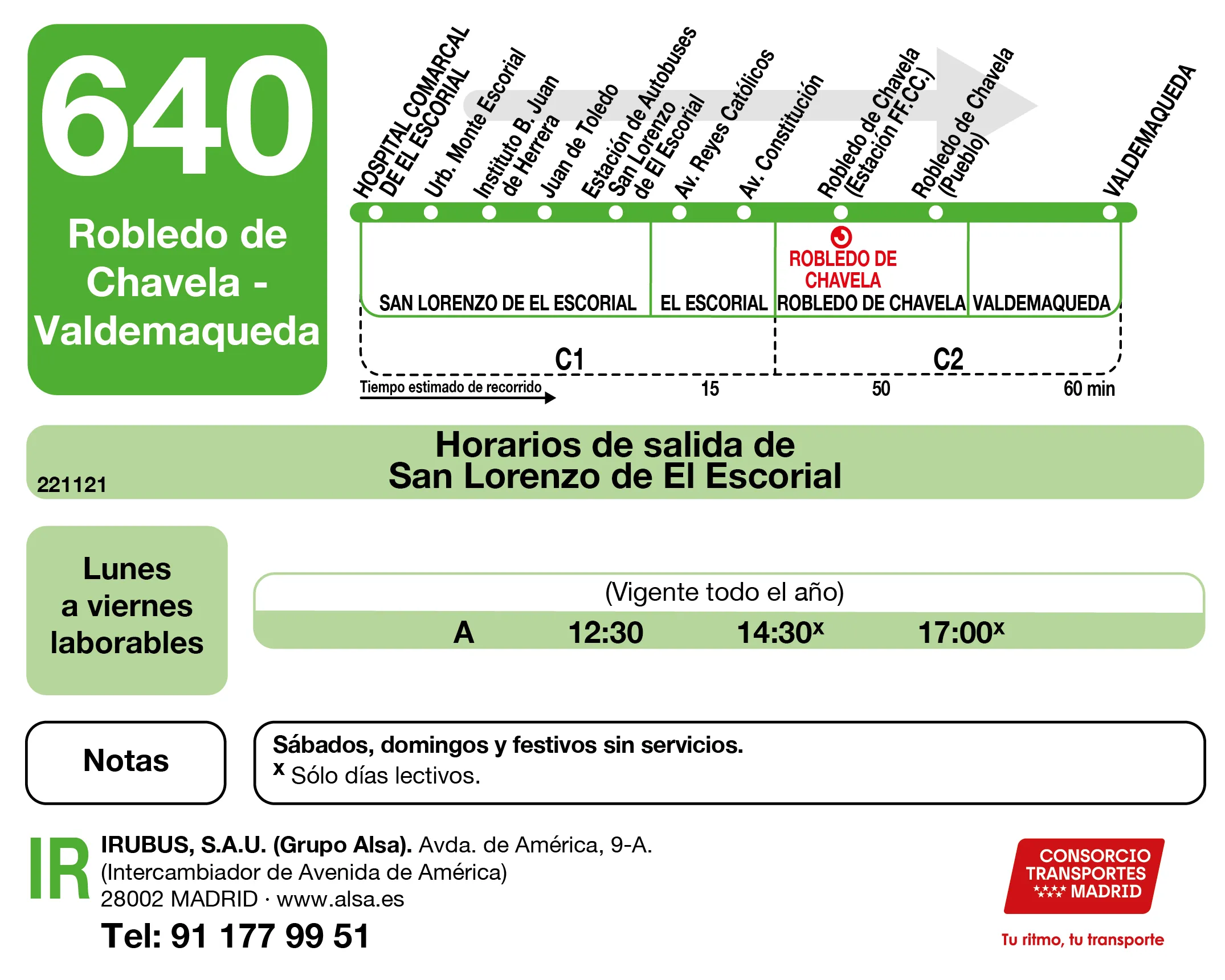 Horario de ida de la línea 640 - Autobuses interurbanos Madrid