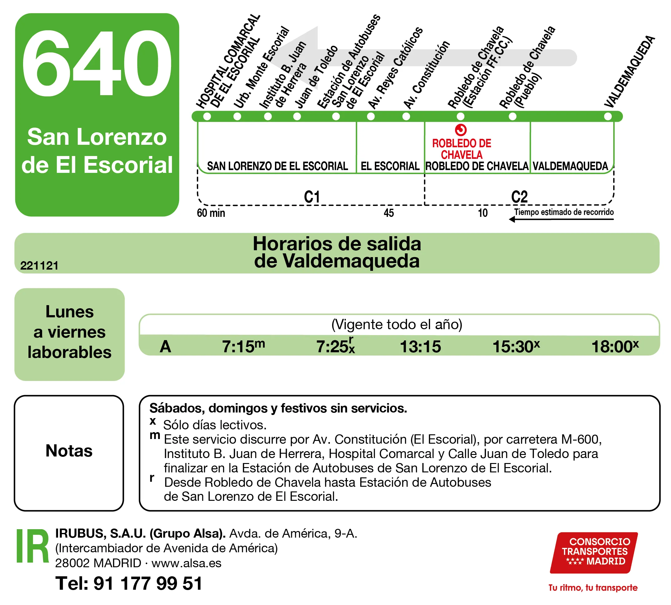 Horario de vuelta de la línea 640 - Autobuses interurbanos Madrid