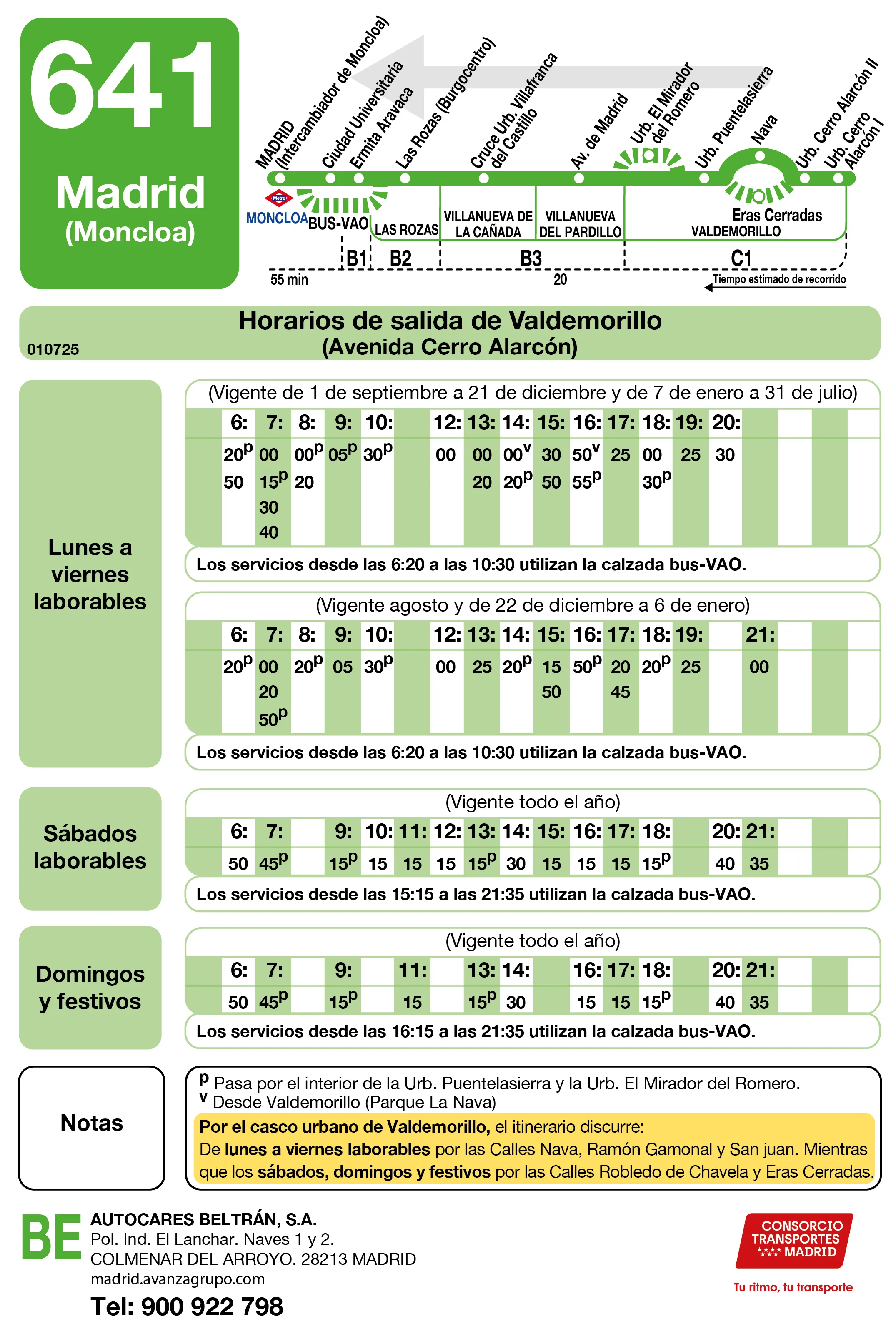 Horario de vuelta de la línea 641 - Autobuses interurbanos Madrid