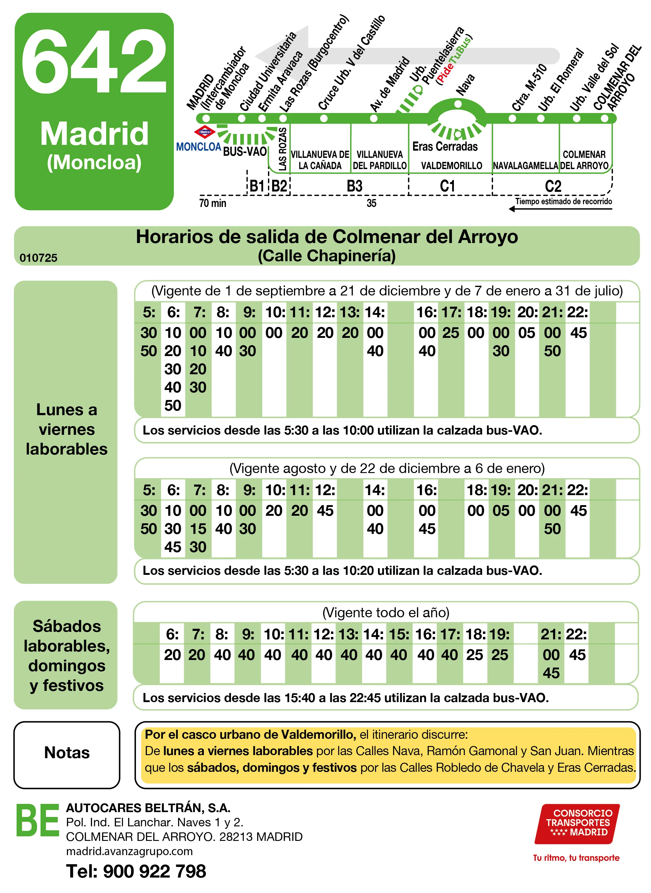 Horario de vuelta de la línea 642 - Autobuses interurbanos Madrid