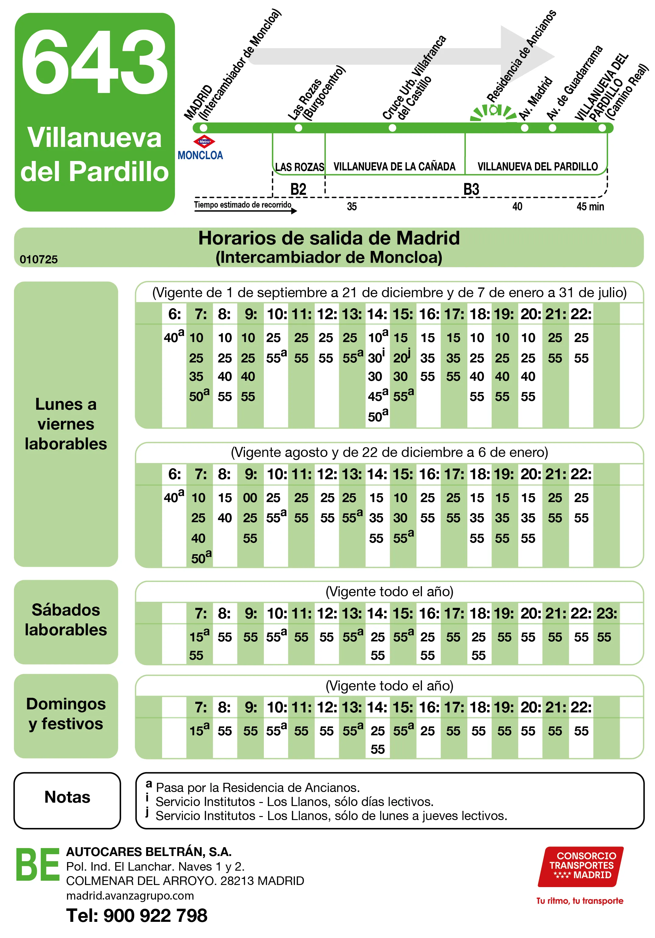 Horario de ida de la línea 643 - Autobuses interurbanos Madrid