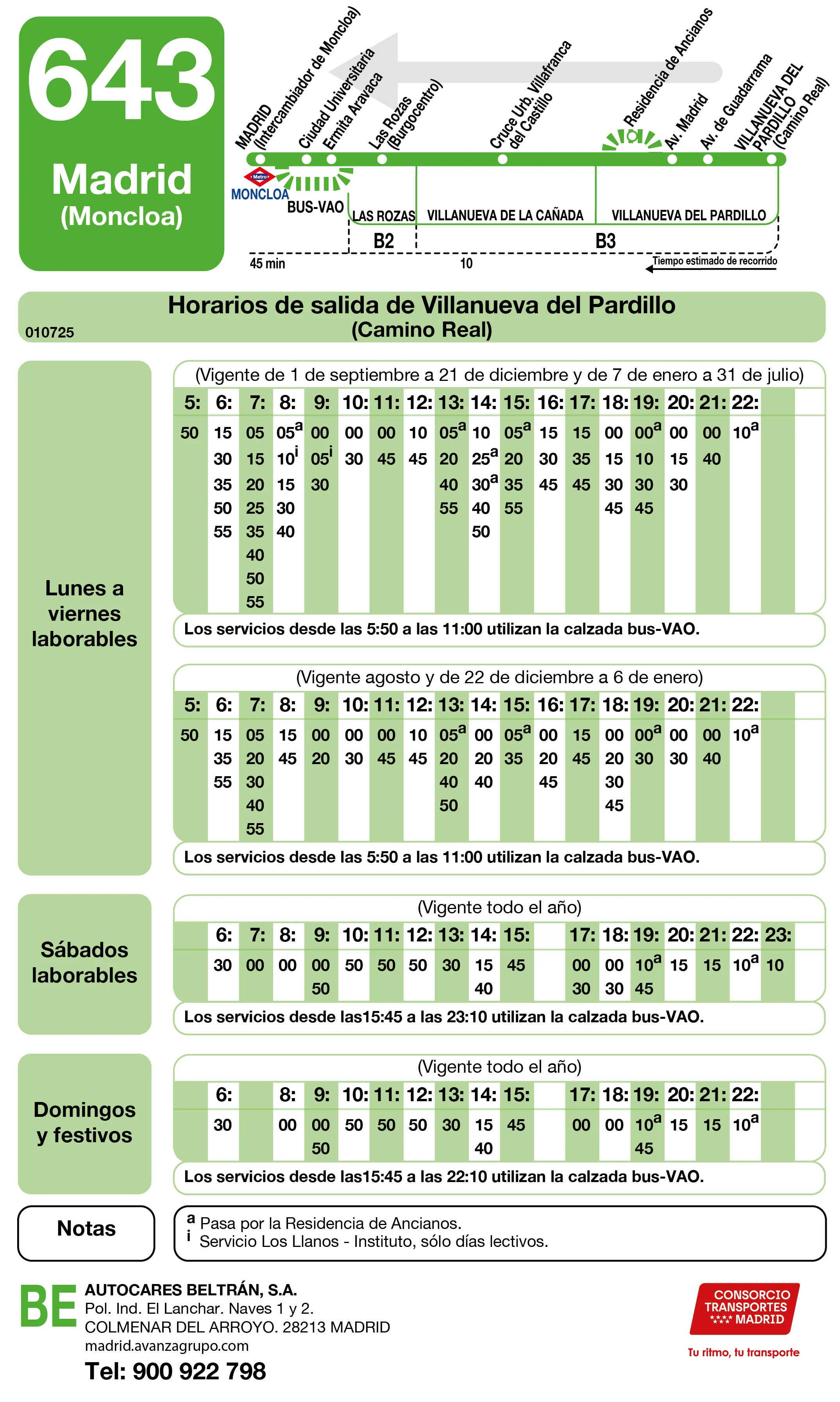 Horario de vuelta de la línea 643 - Autobuses interurbanos Madrid