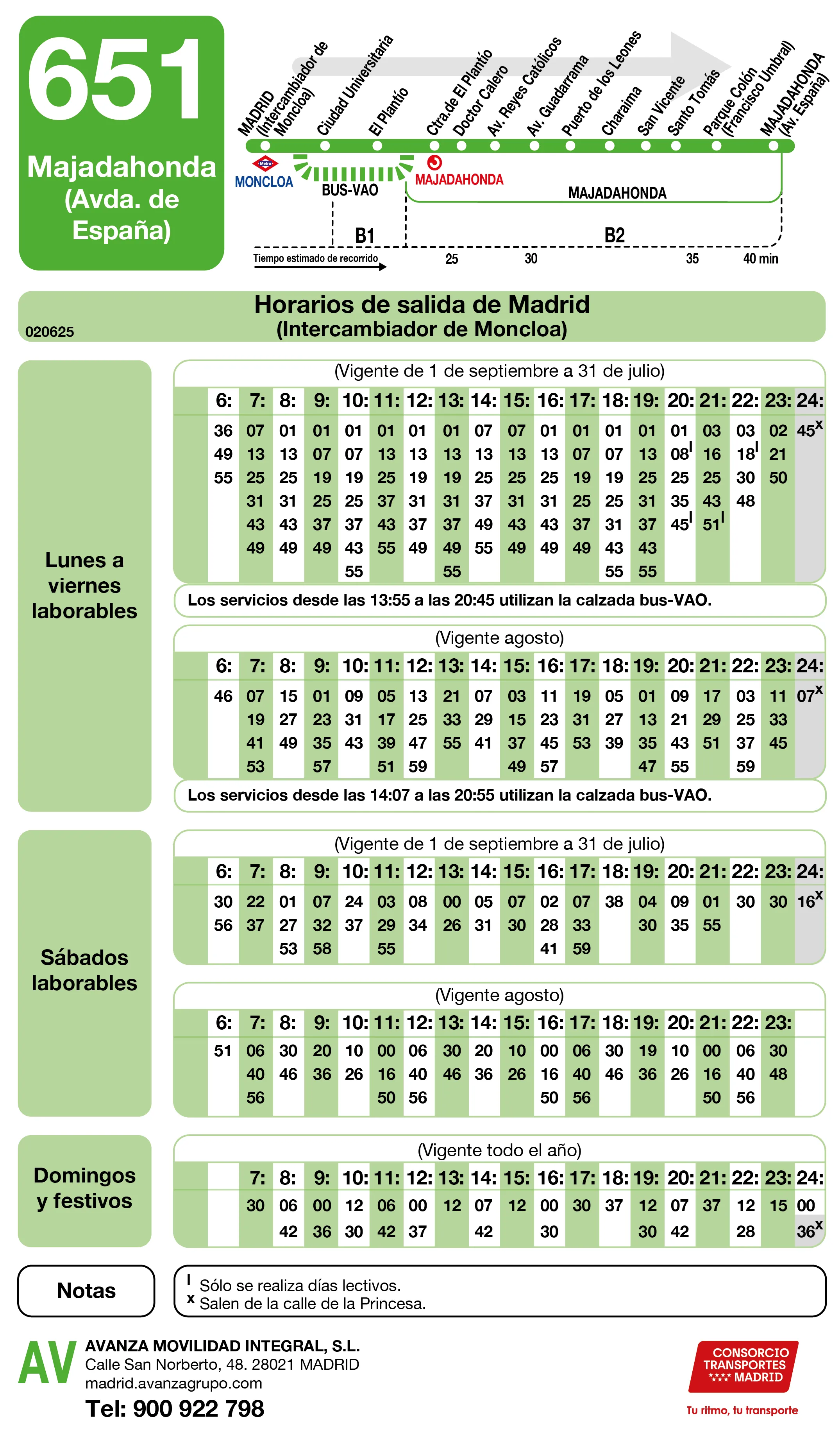 Horario de ida de la línea 651 - Autobuses interurbanos Madrid