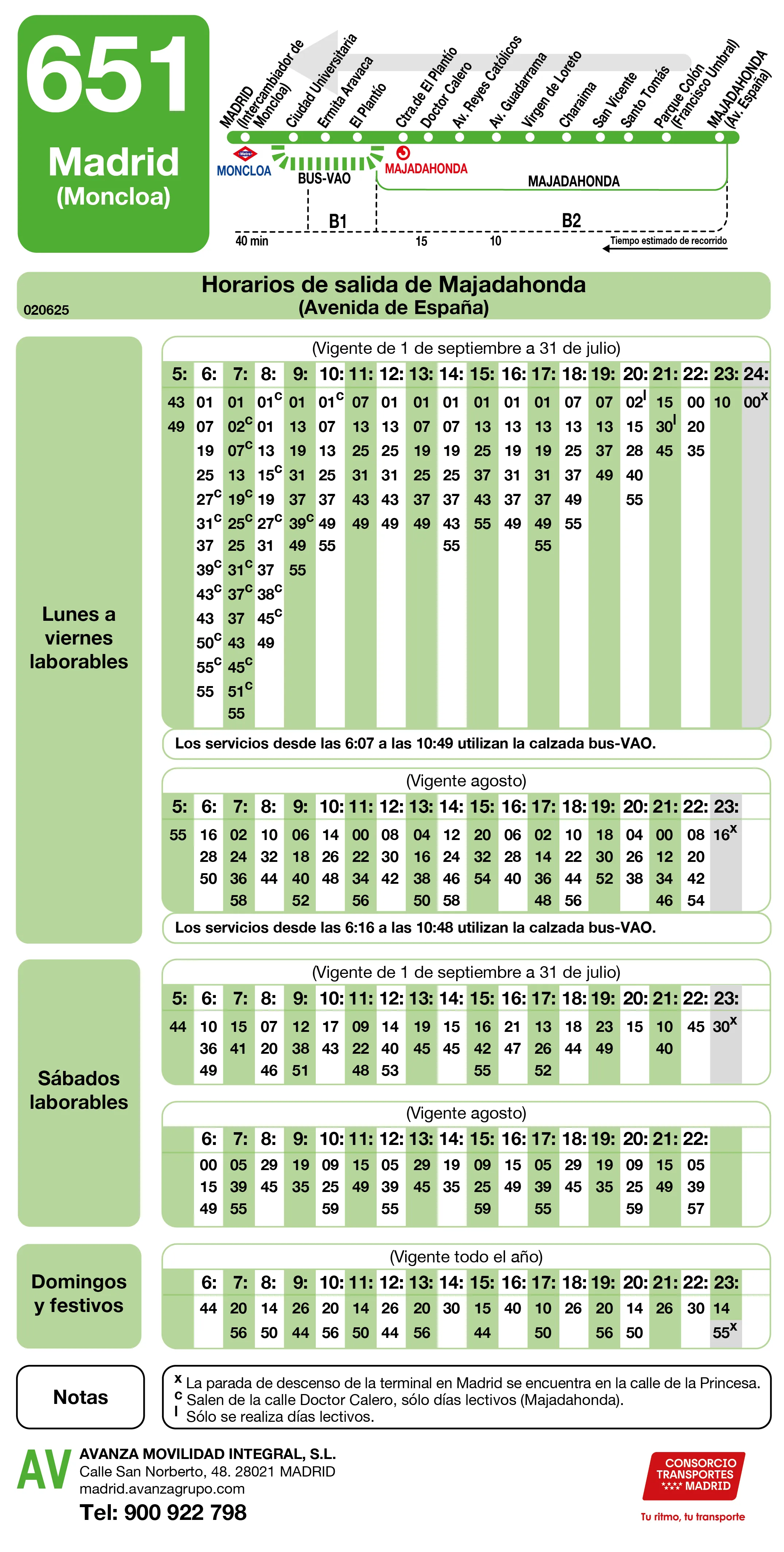 Horario de vuelta de la línea 651 - Autobuses interurbanos Madrid